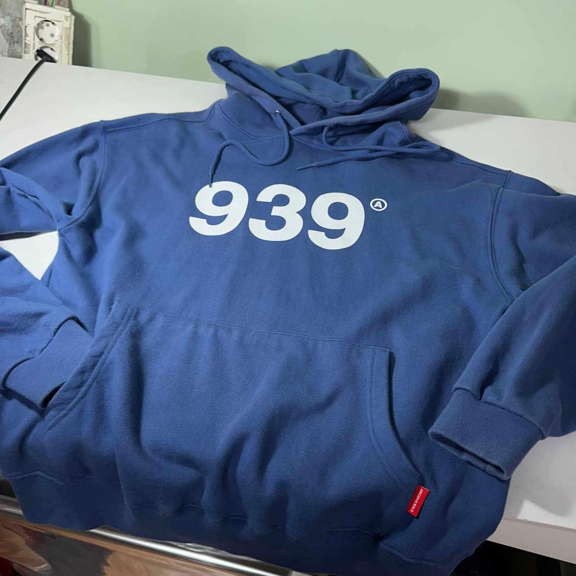 S-M 아카이브볼드 파스텔네이비 오버핏 스웻코튼 후드티 상품이미지3