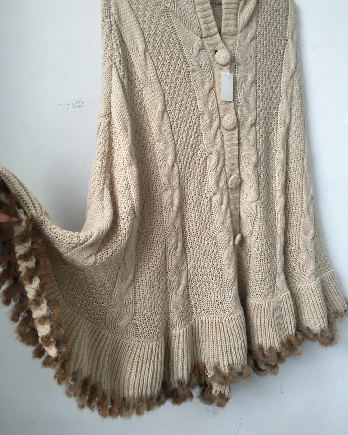 Fur trimming cable pattern hood knit cap 상품이미지4