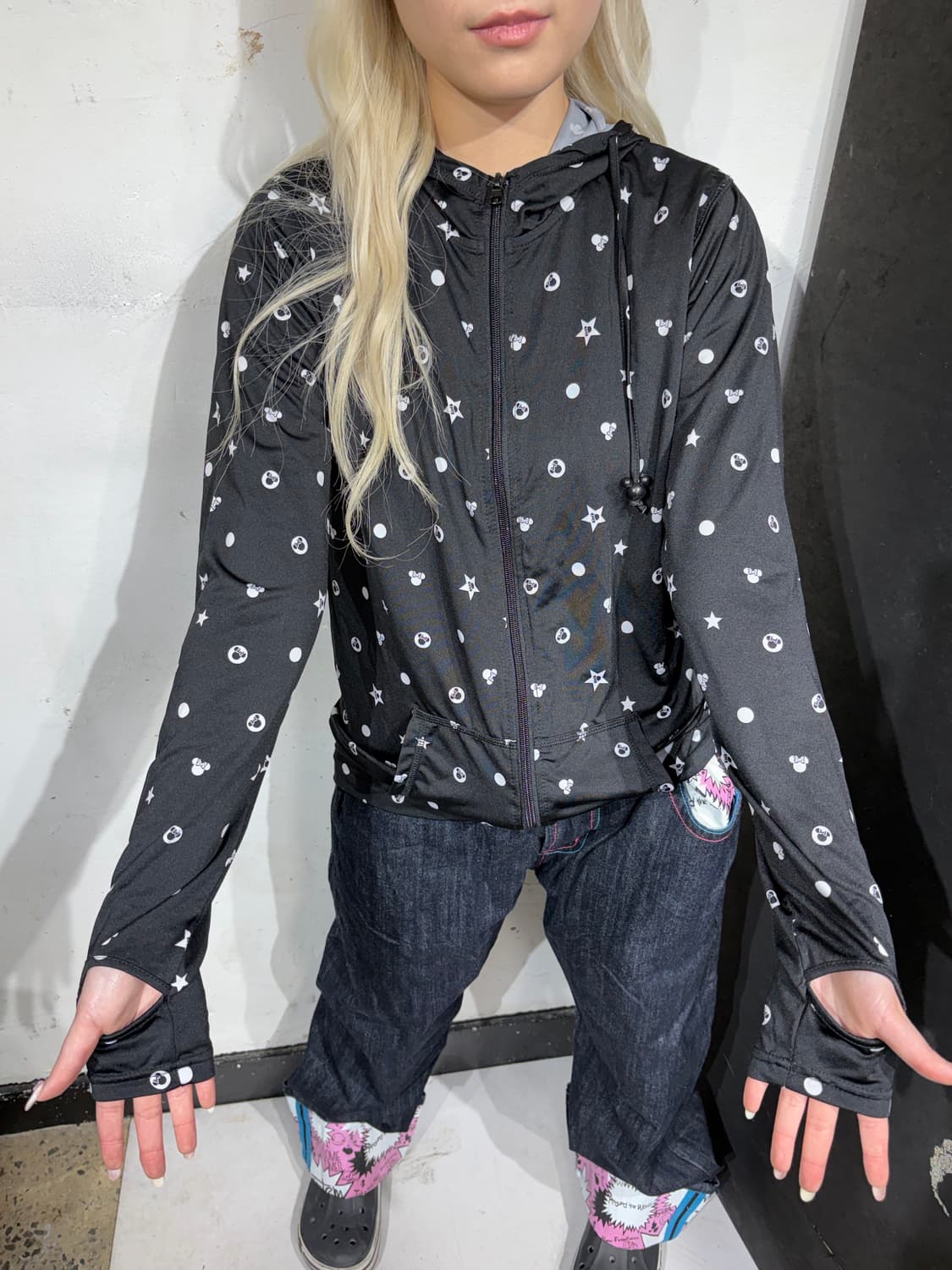 JPN 일본 빈티지 DISNEY 디즈니 도트 후드 집업 져지 L 상품이미지7