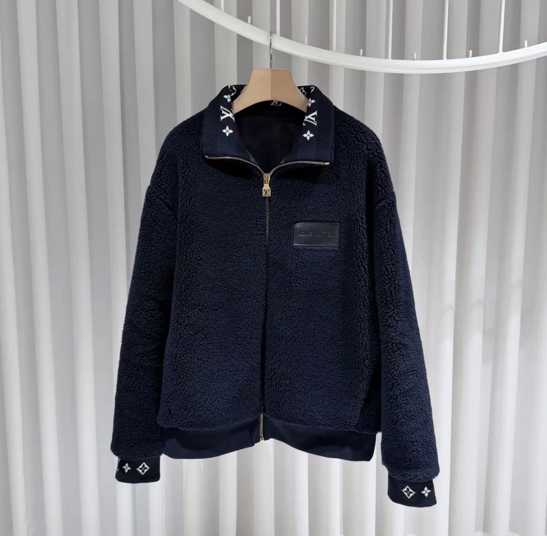 (A+/XXL) / 루이비통 레더 패치 플리스 블루종 봄버 자켓 네이비 상품이미지1