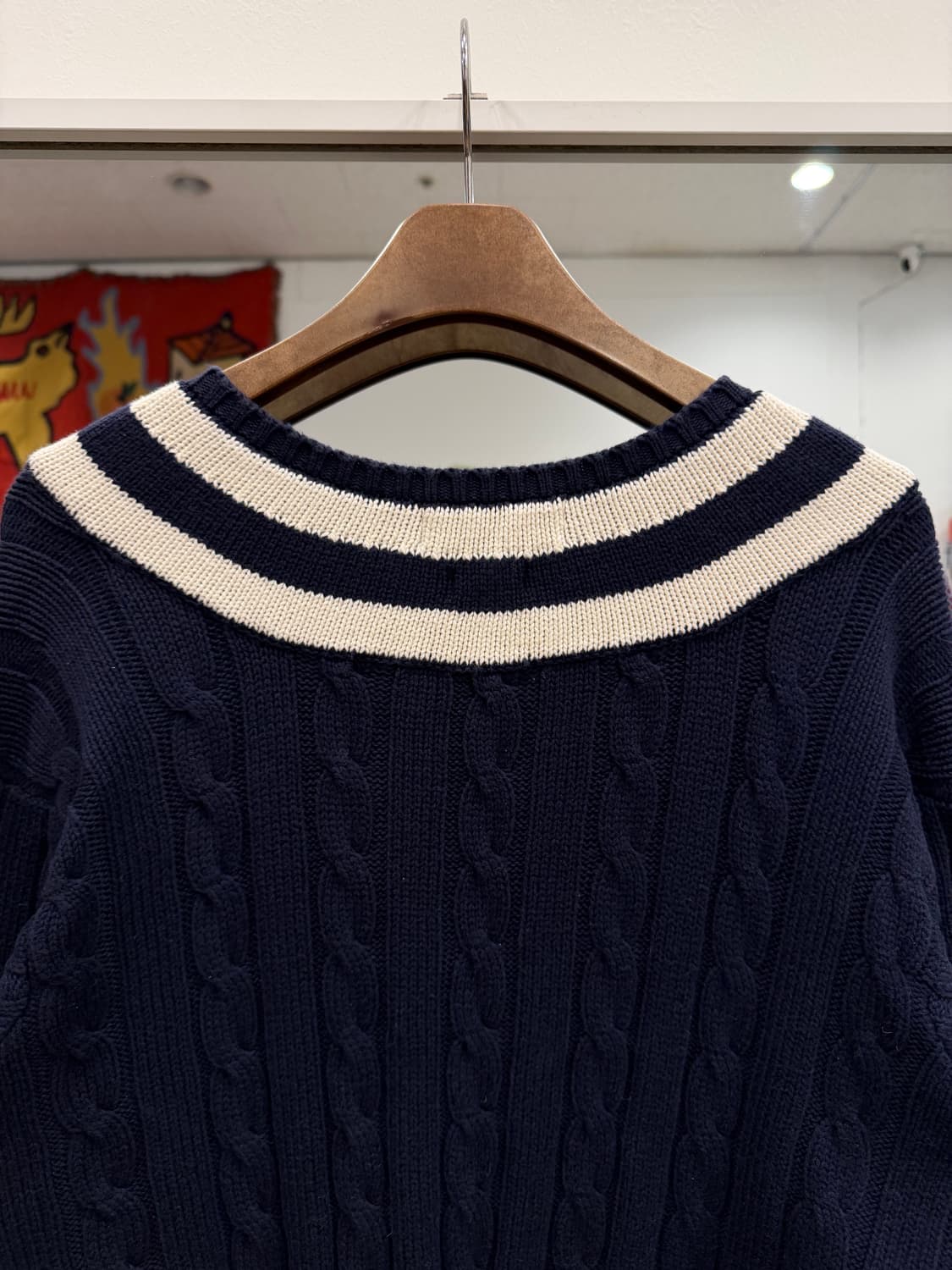 90-00s Polo ralph lauren 테니스 케이블 브이넥 니트 상품이미지5