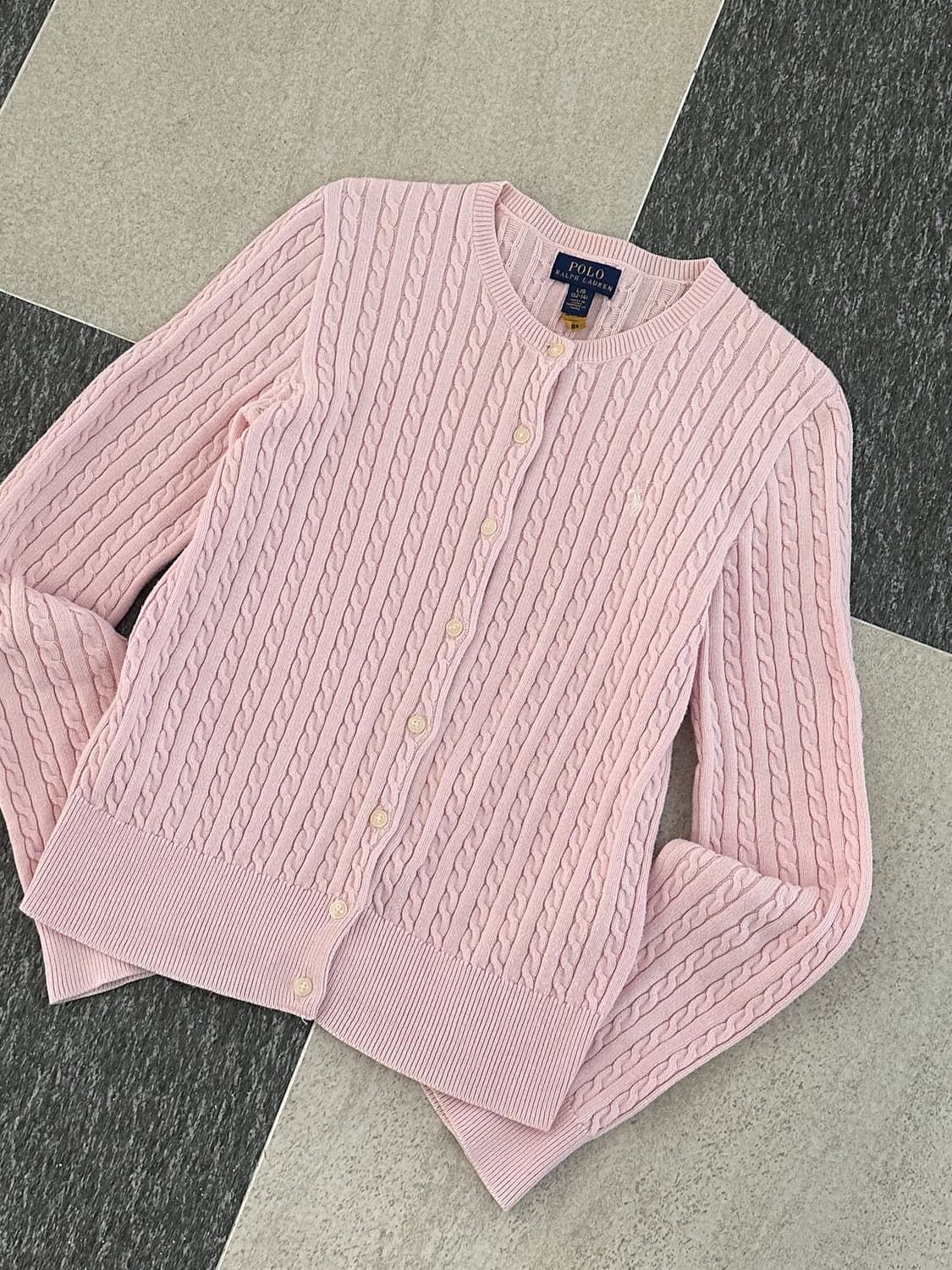 폴로 랄프로렌 연핑크 화이트포니 케이블 니트 가디건  상품이미지5