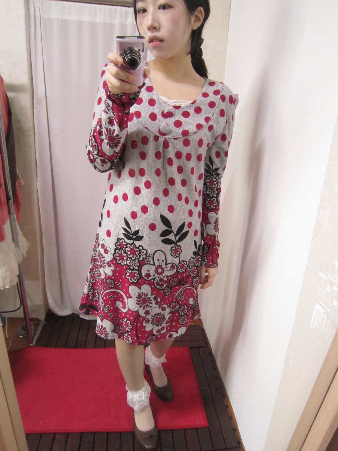 vintage dot flower button dress 상품이미지2
