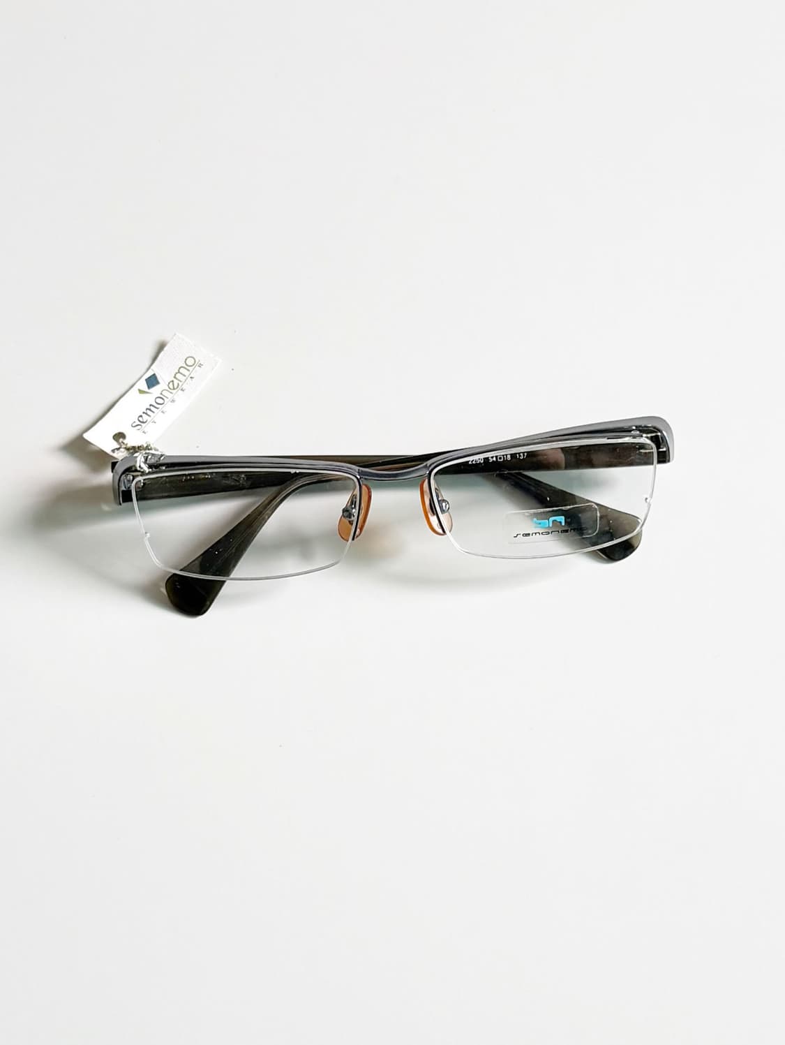 SEMONEMO 건메탈 반무테 스퀘어 빈티지 안경 상품이미지1