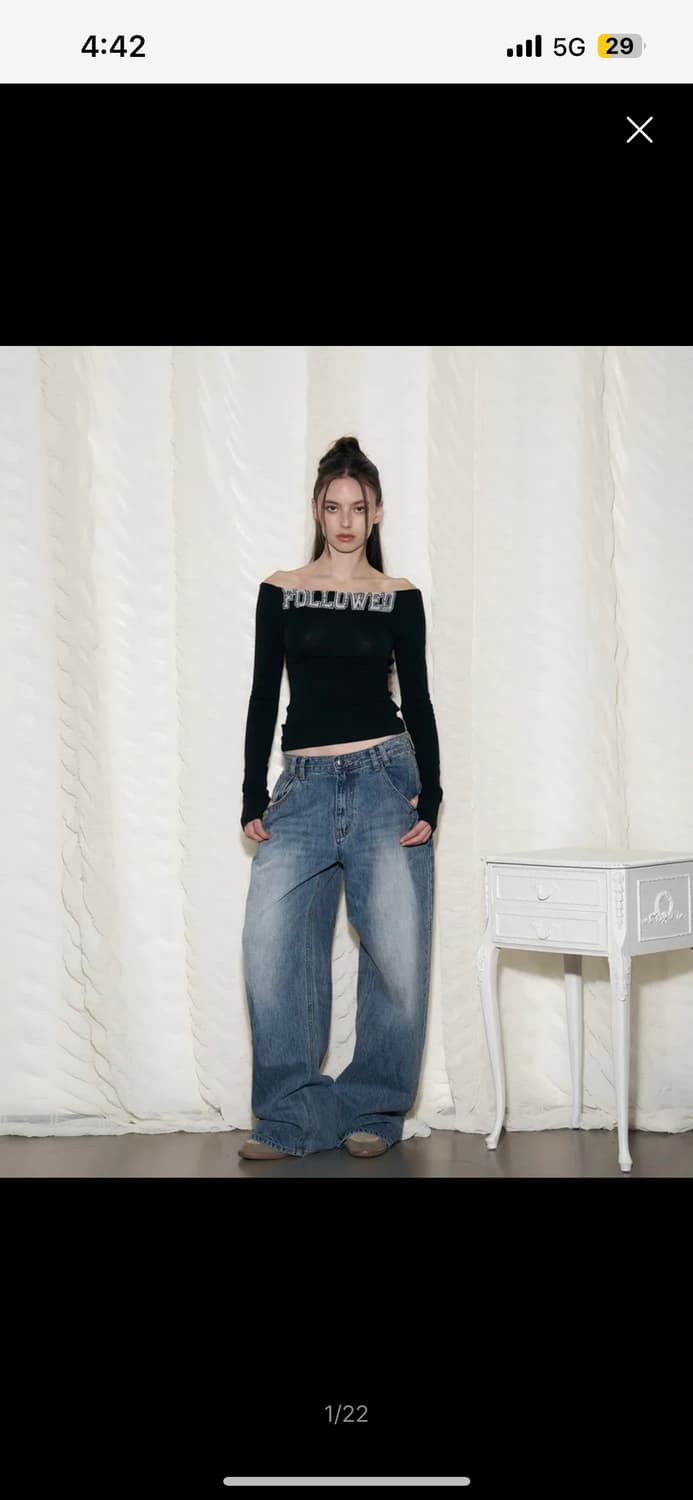 25Damaged Washing Wide Denim (Washed Blu 상품이미지2