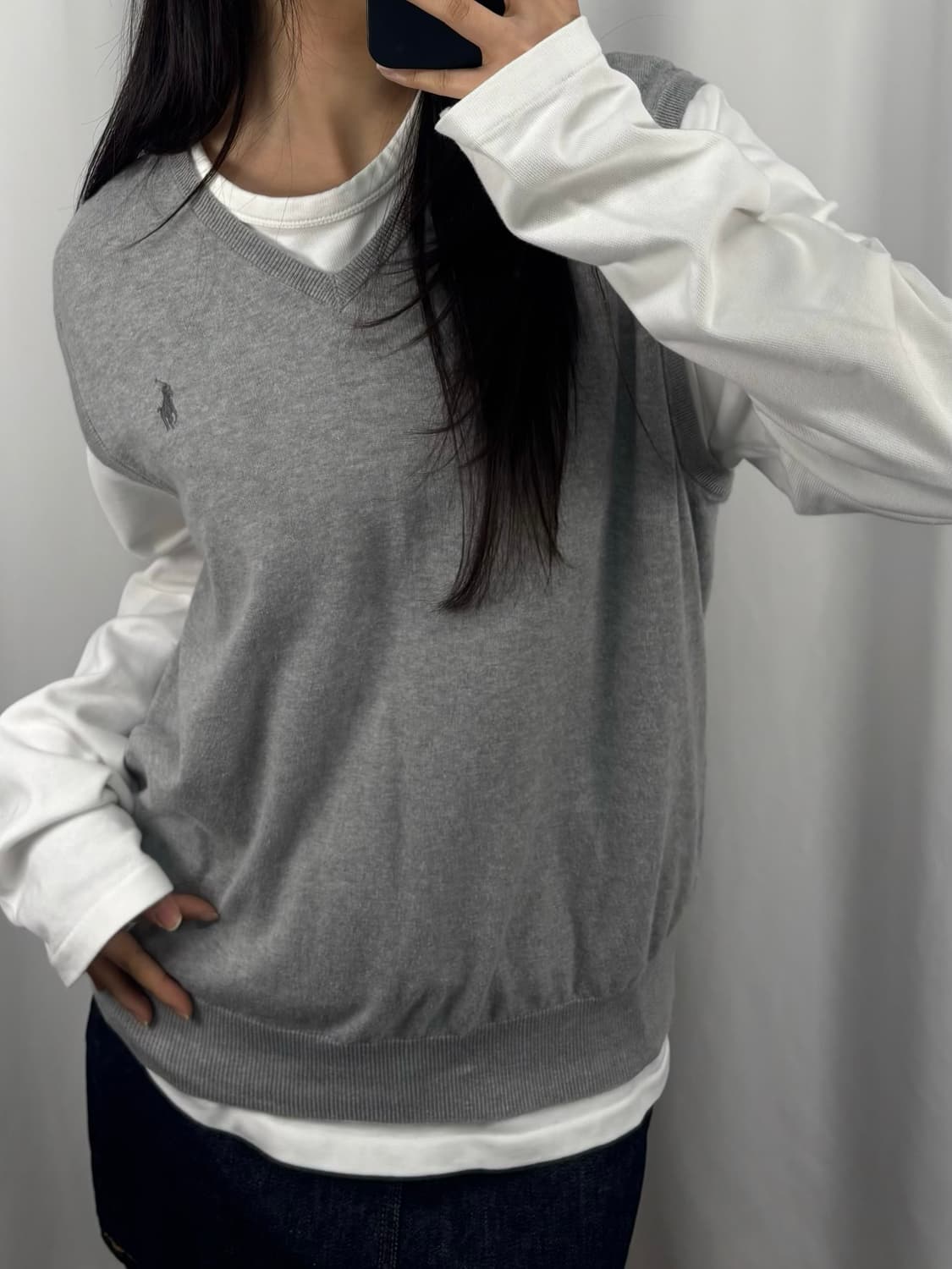 폴로 그레이 피마 코튼 브이넥 니트 베스트 상품이미지2