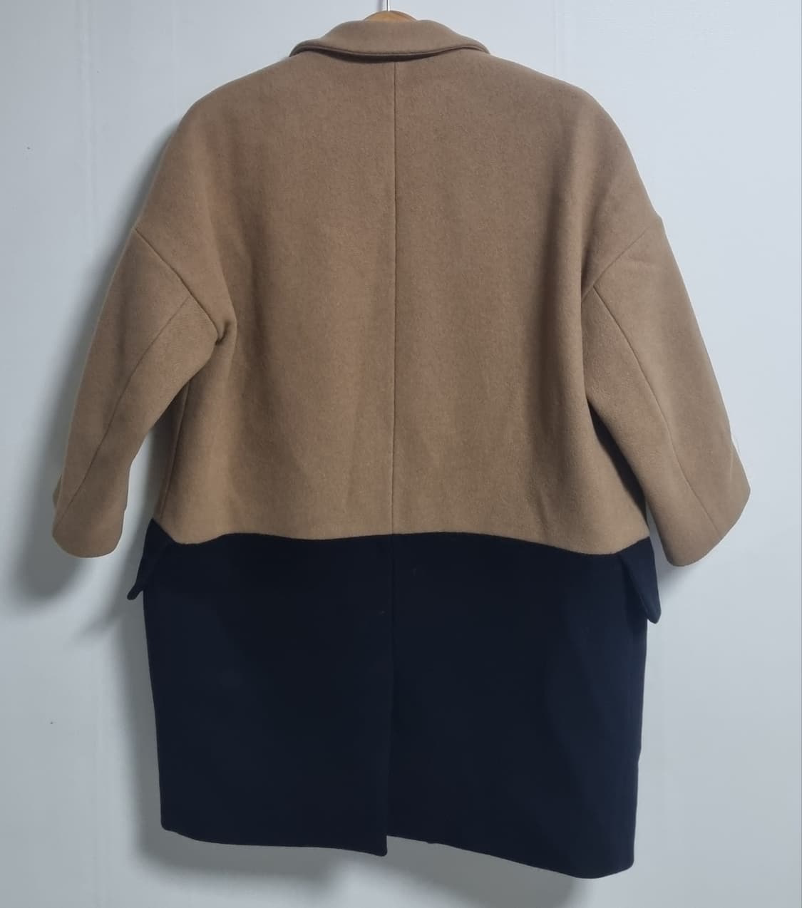 실측 오버핏 S (55) COACH 코치 연브라운+블랙 7부 코트 상품이미지2