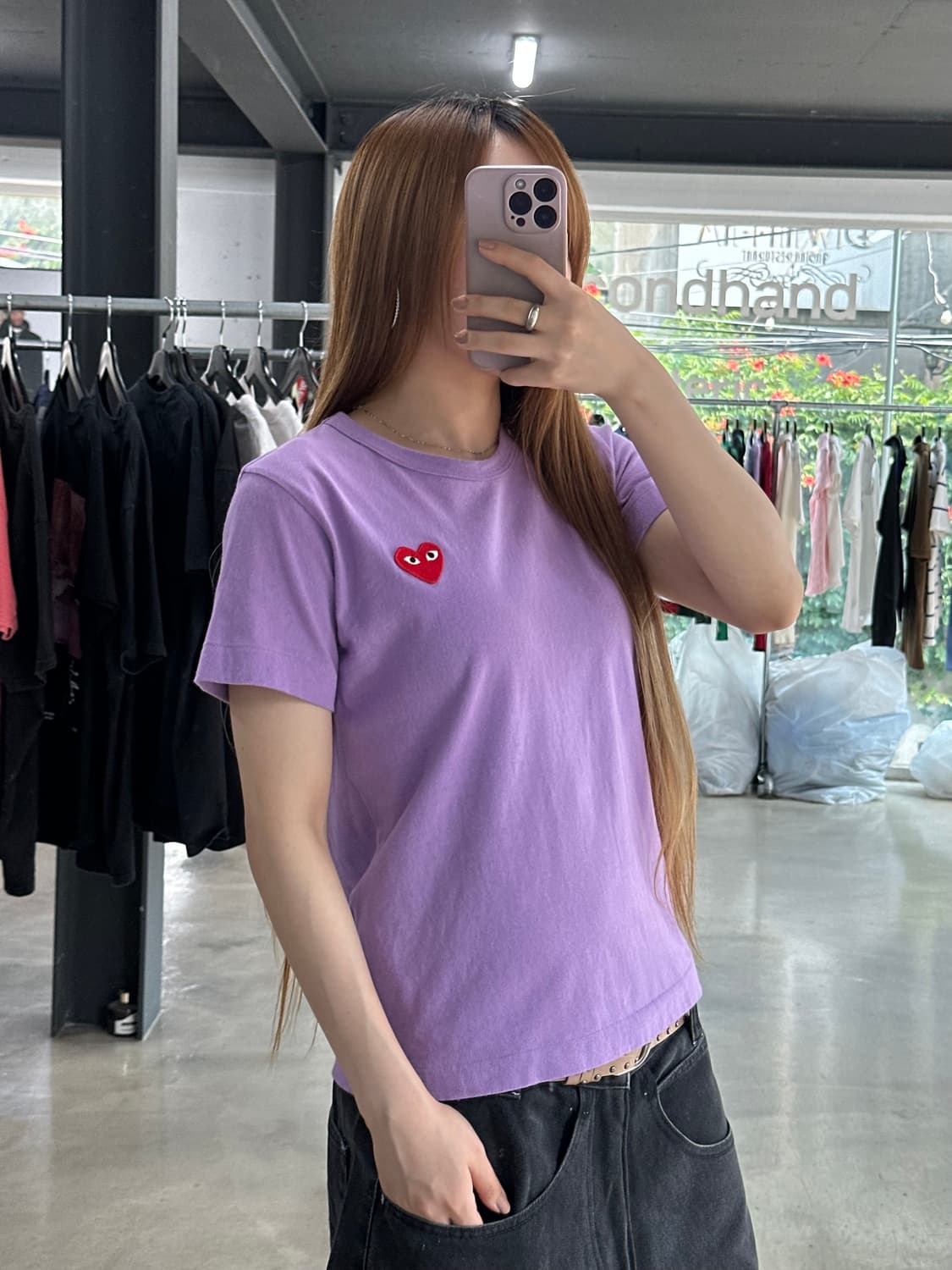 꼼데가르송 플레이 레드와펜 반팔티 연보라 상품이미지2