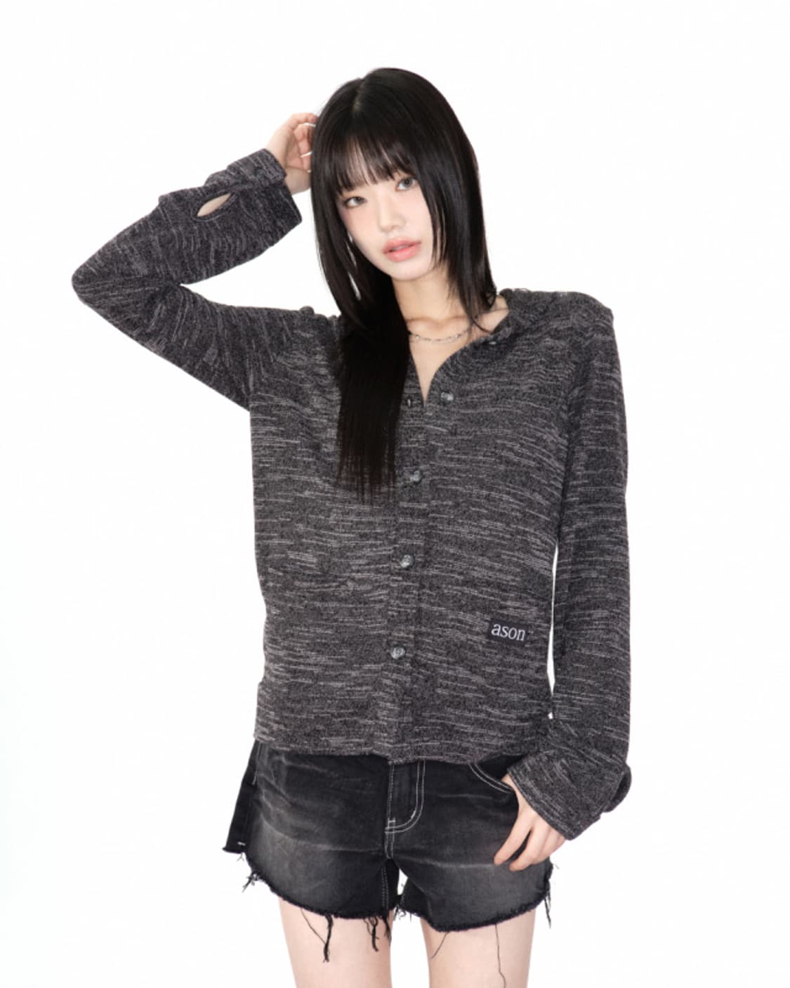 애즈온 SUNDAY HOOD CARDIGAN / CHARCOAL 상품이미지2