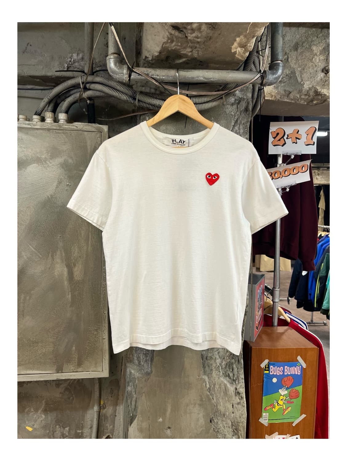 꼼데가르송 레드 하트 와펜 반팔티 화이트 L #csz3478 상품이미지1
