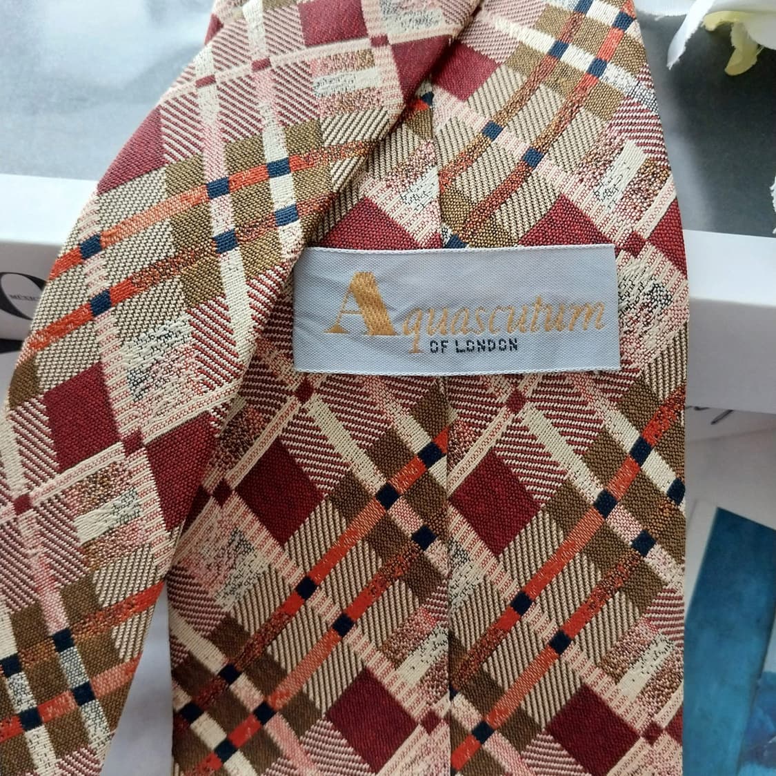 아쿠아스큐텀 실크 브라운 체크 넥타이 9.4cm A+등급 K1202
 상품이미지5