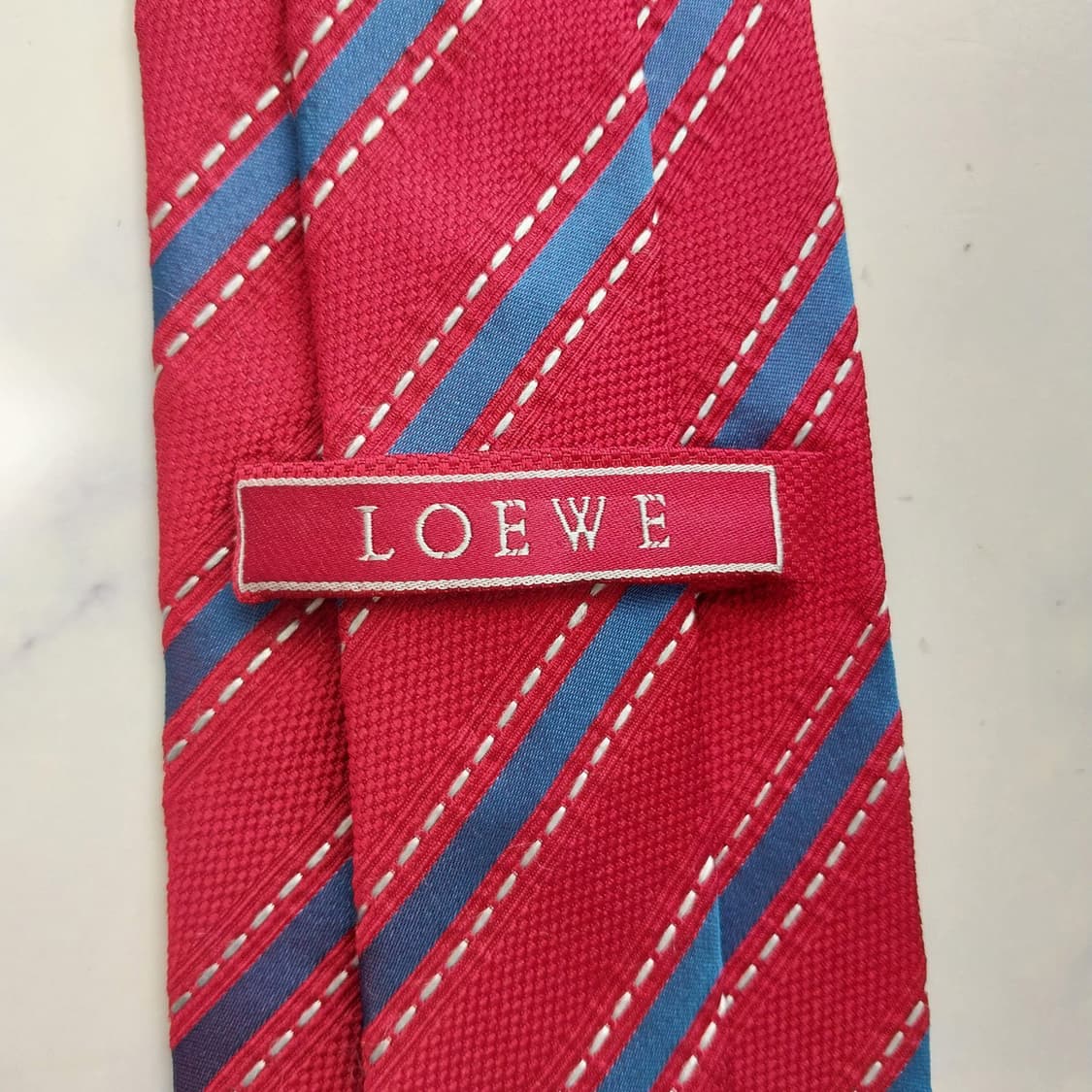 로에베 실크 레드 스트라이프 넥타이 9.5cm B등급 K2523 상품이미지7