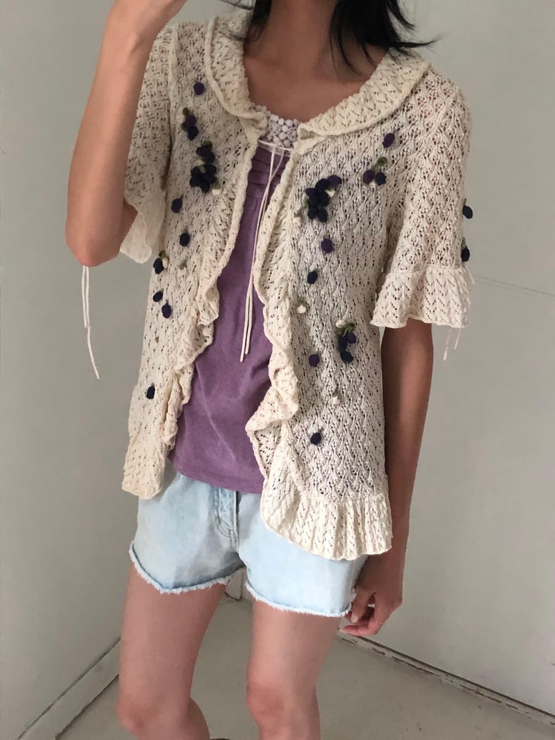 일본빈티지 모리 크로쉐 가디건 상품이미지2