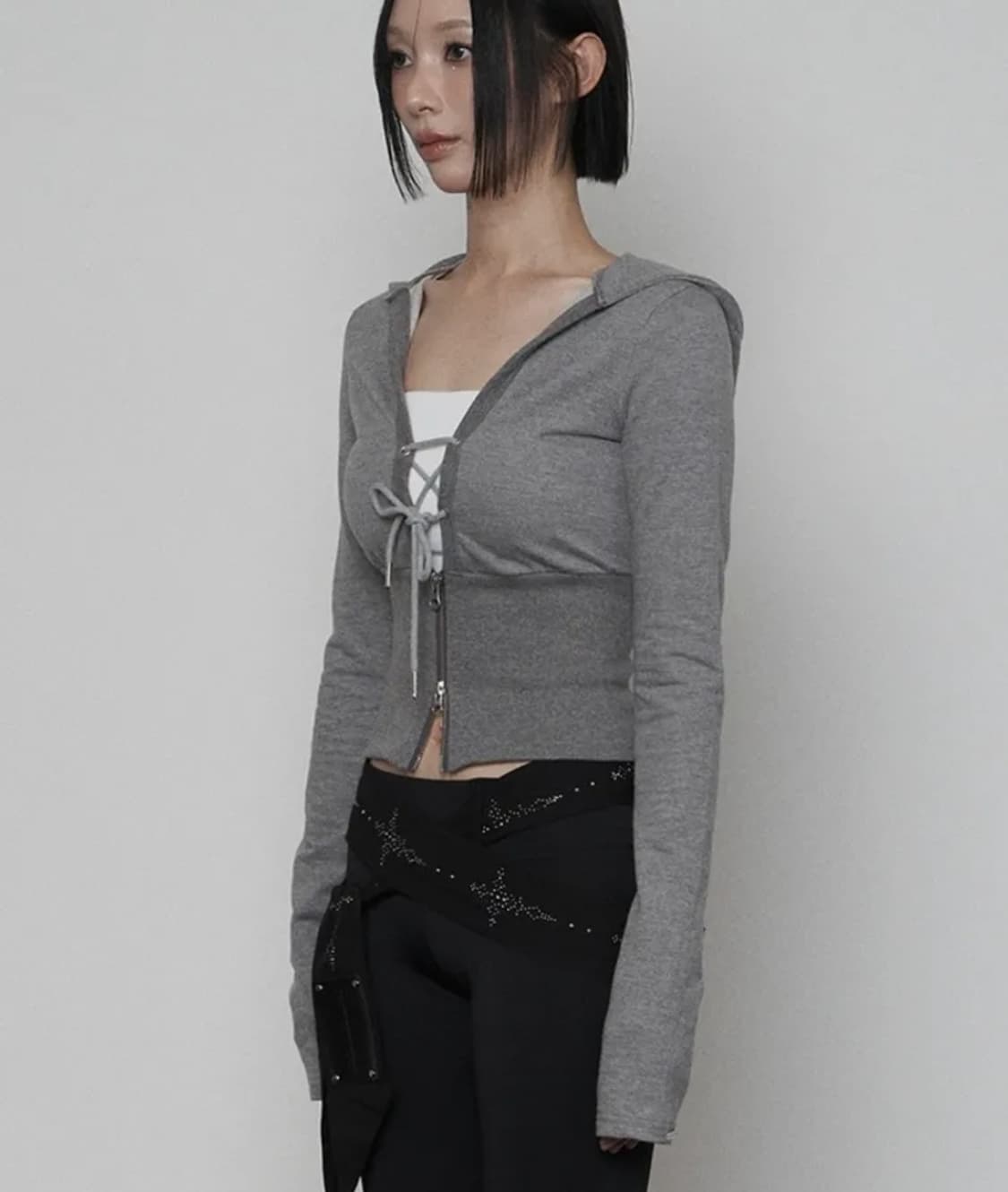 에트오소메 브이넥 코르셋 후드집업 상품이미지2