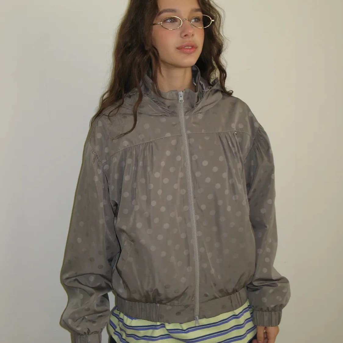 론론 도트 팬던트 후디 점퍼 바람막이 그레이 상품이미지1