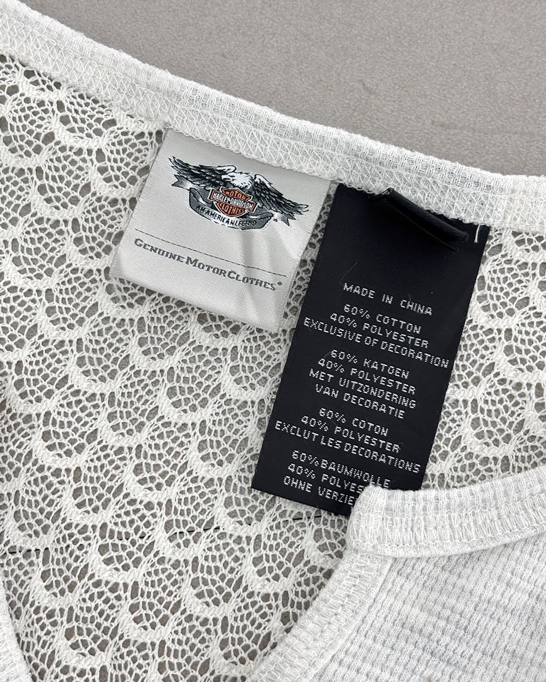 HARLEY DAVIDSON 숄더 레이스 배색 90s 그래픽 와플 티 상품이미지8