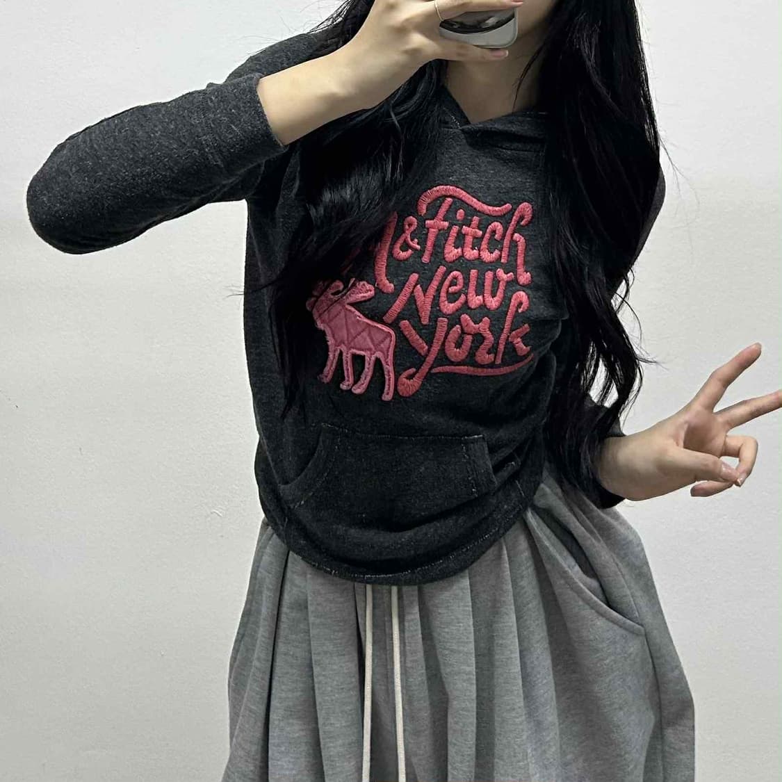 아베크롬비 y2k 여리핏 그레이 스웨트셔츠 후드티 상품이미지1