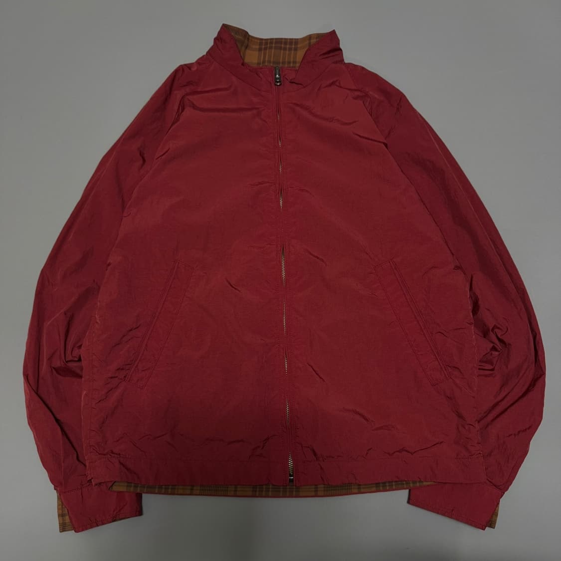 BEAUTY&YOUTH 브라운 체크패턴 버건디 리버시블 코마츠 집업 상품이미지4