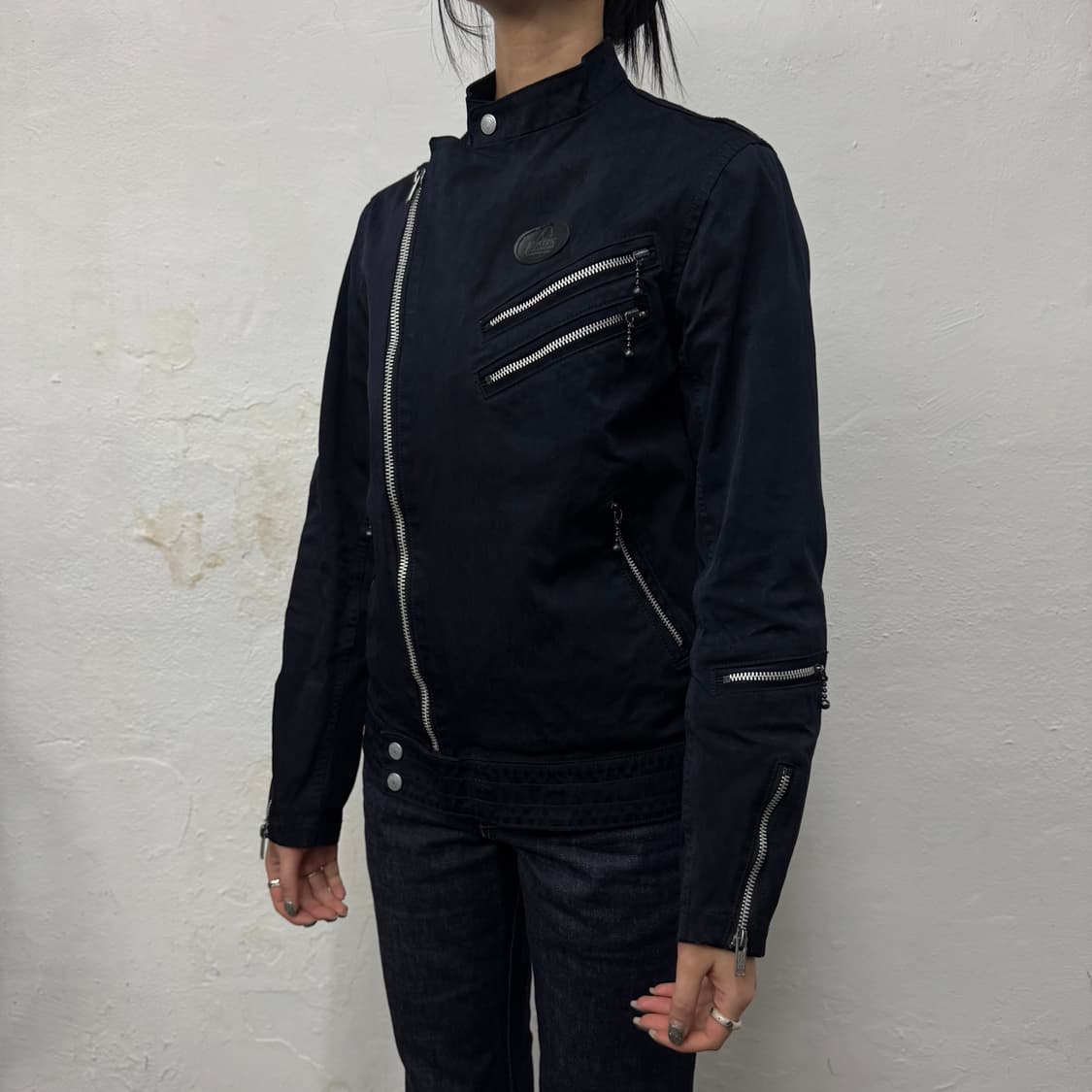 히스테릭글래머 다크네이비컬러 나일론 혼방 코팅 더블 라이더스 자켓 상품이미지1