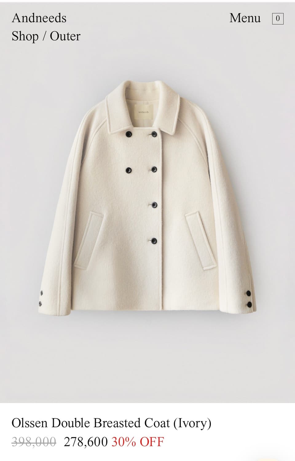 앤드니즈 흰색 하프 코트 판매합니다 상품이미지2