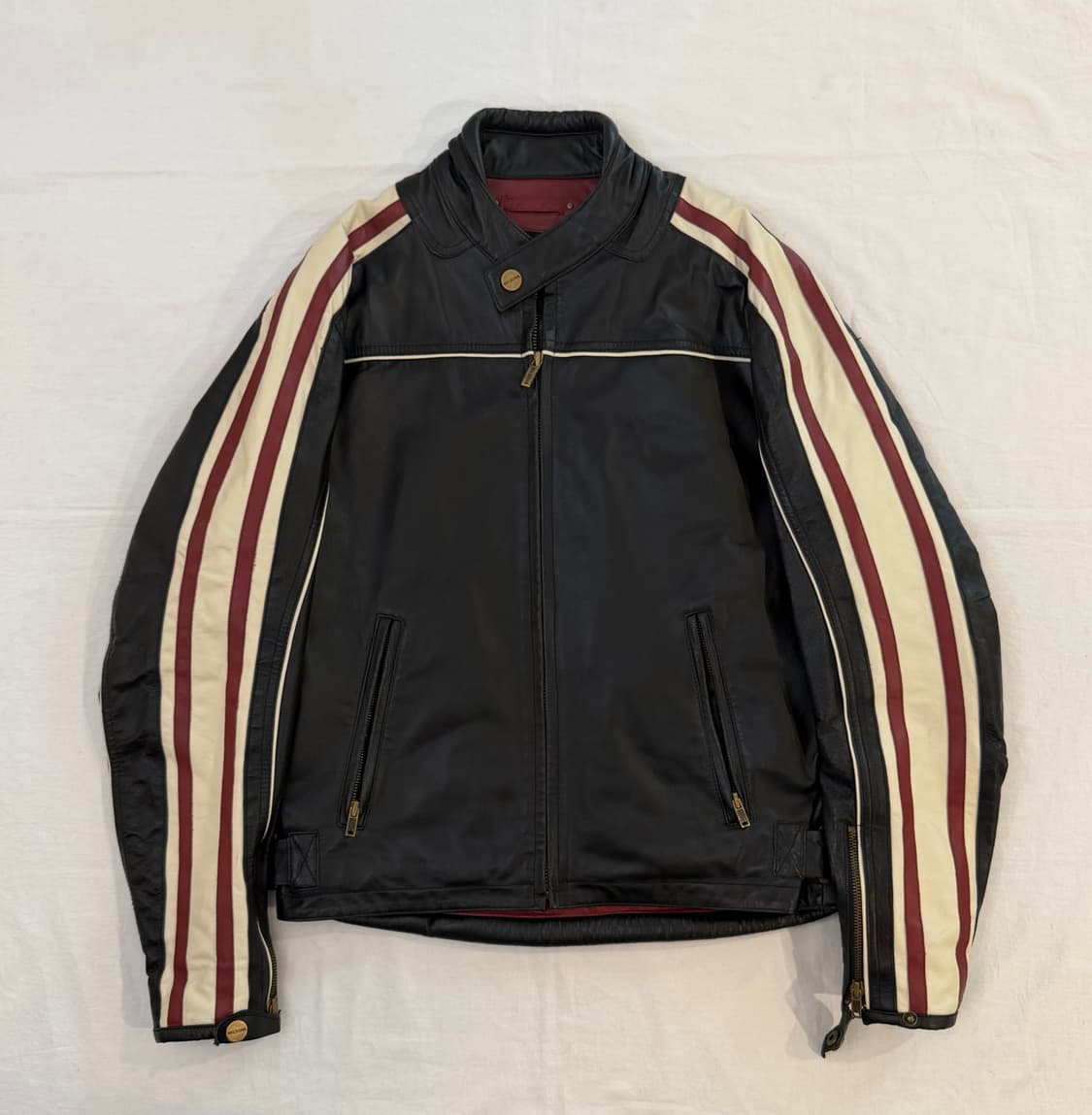 윌슨 레더 레이싱 소가죽 스트라이프 라이더 자켓 상품이미지1