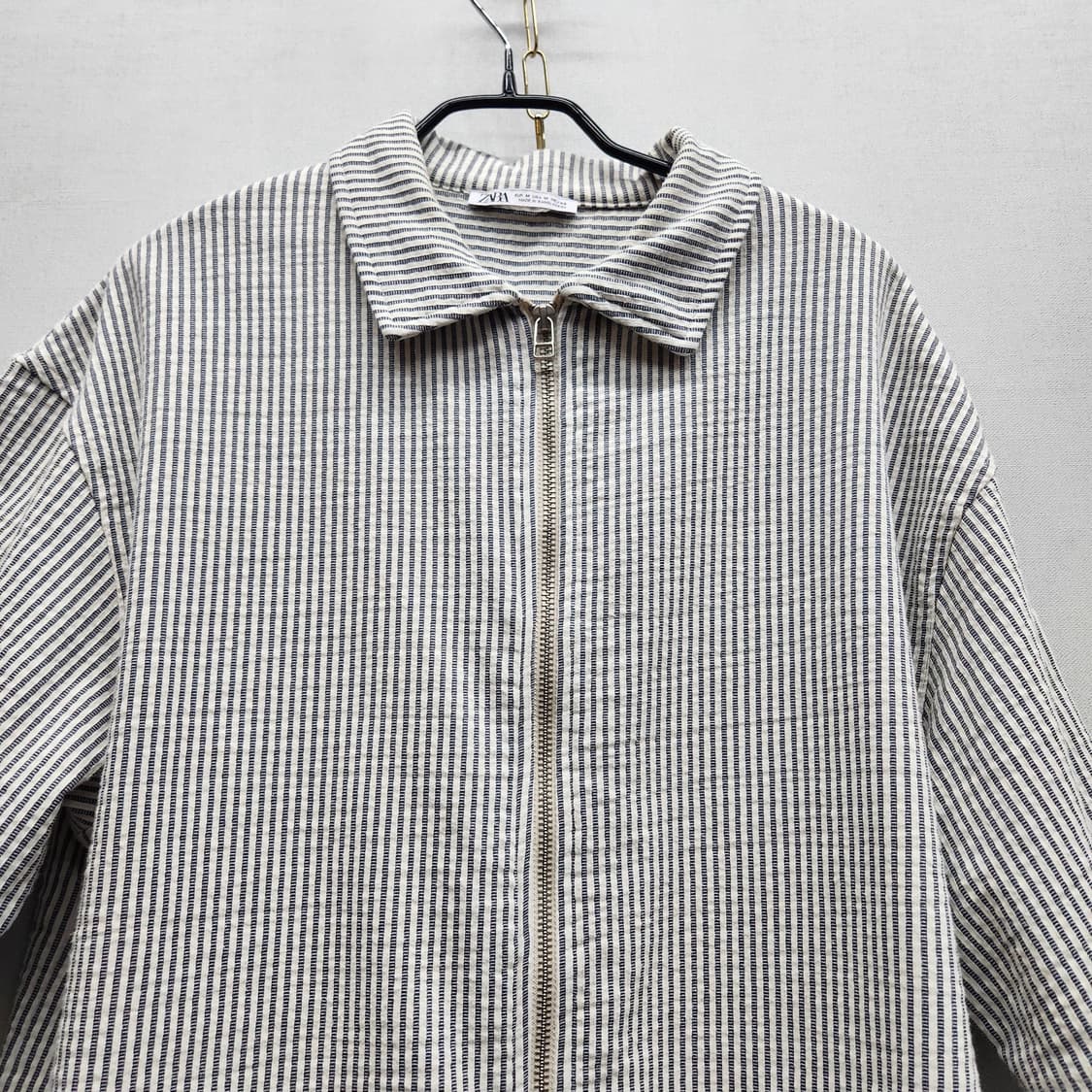 자라 스트라이프 시어서커 반팔 셔츠 집업 M(L)남여공용 상품이미지2