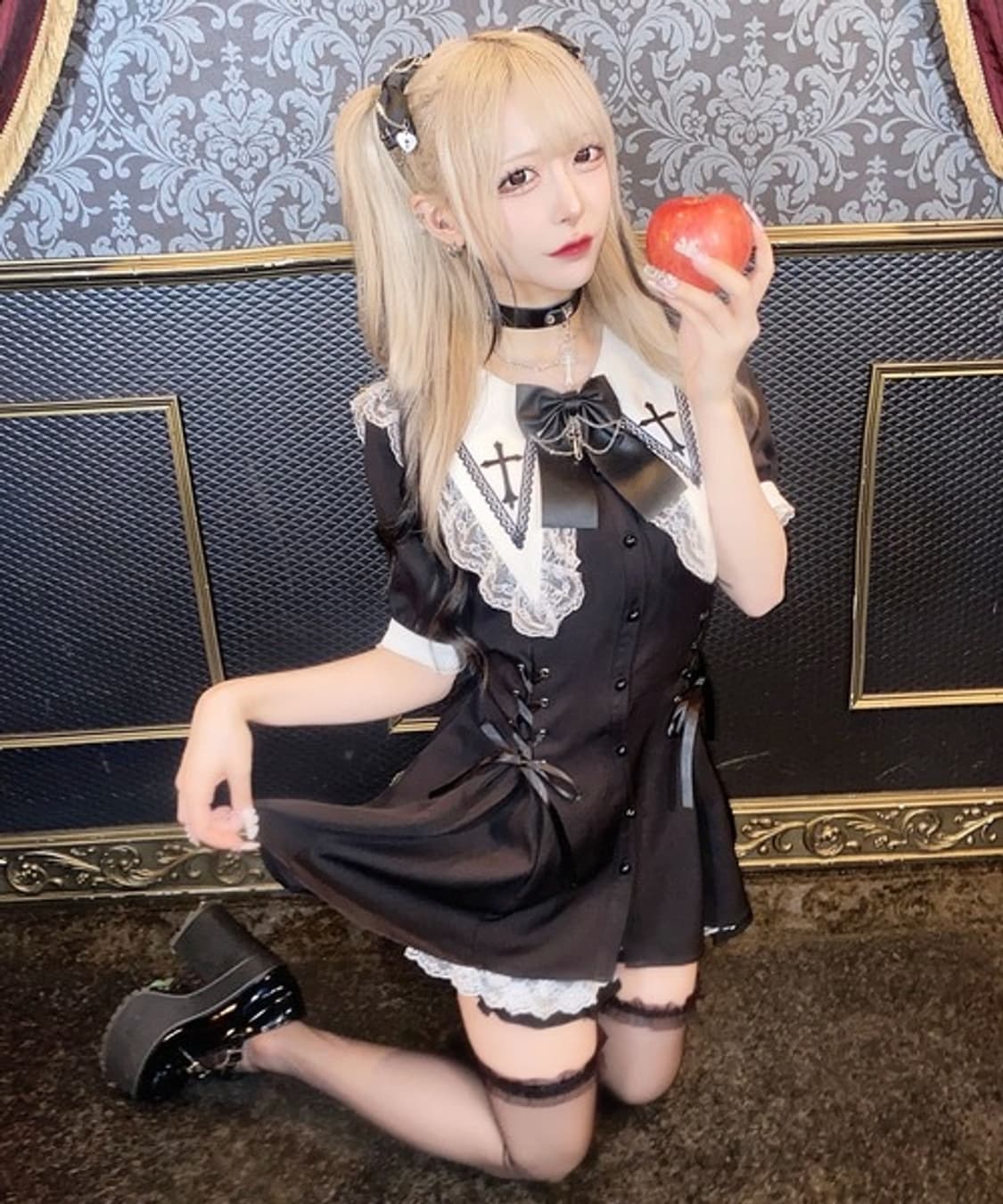 마즈 mars 고딕 고스로리 코르셋 레이스 리본 십자가 양지뢰 셋업 상품이미지1