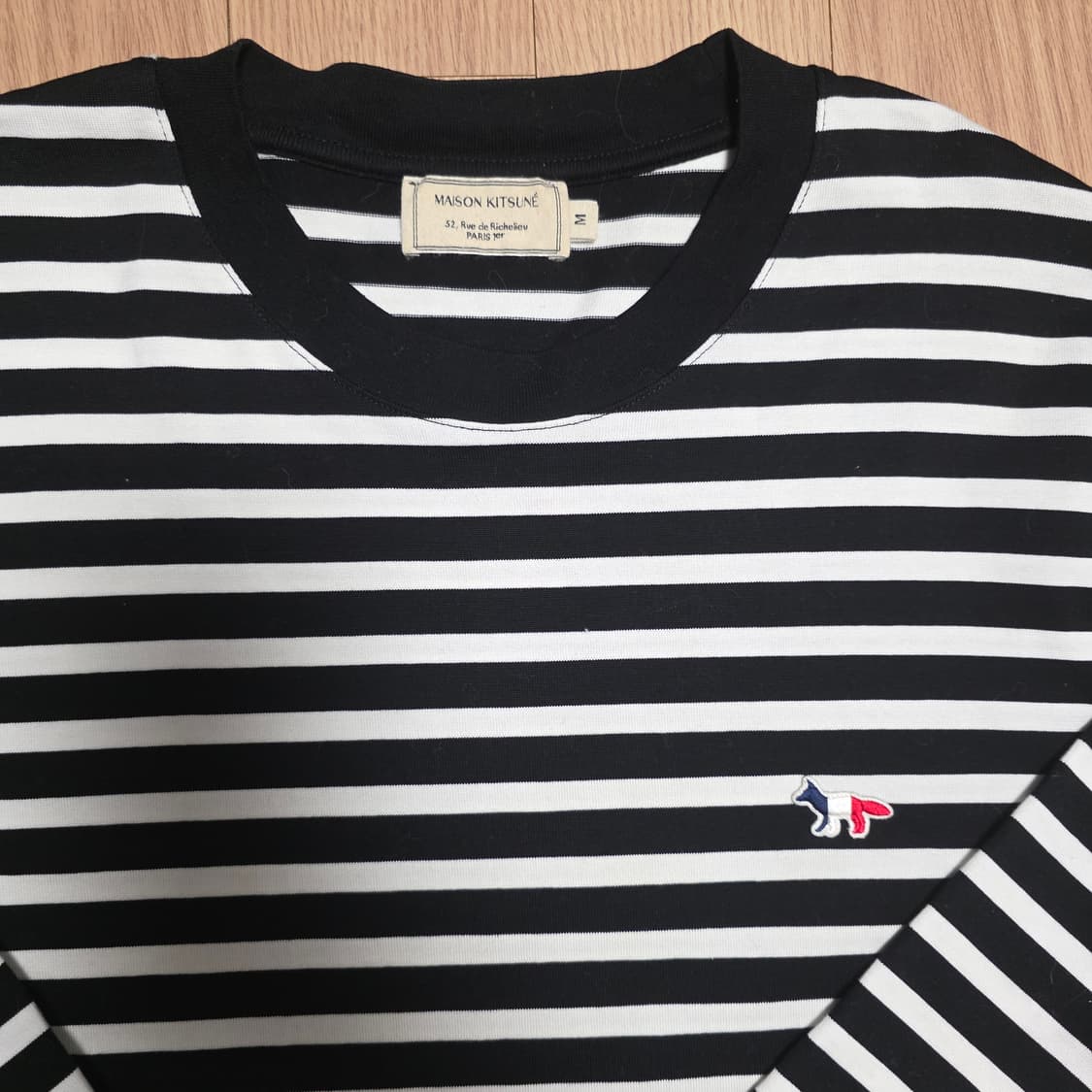 M) 메종키츠네 삼색 패치 스트라이프 라운드 긴팔티 상품이미지2
