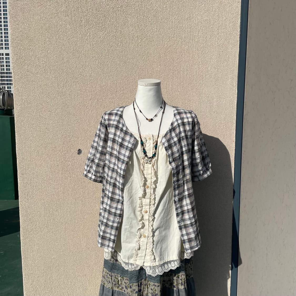 모리걸 체크블라우스+나시 상의세트 상품이미지3