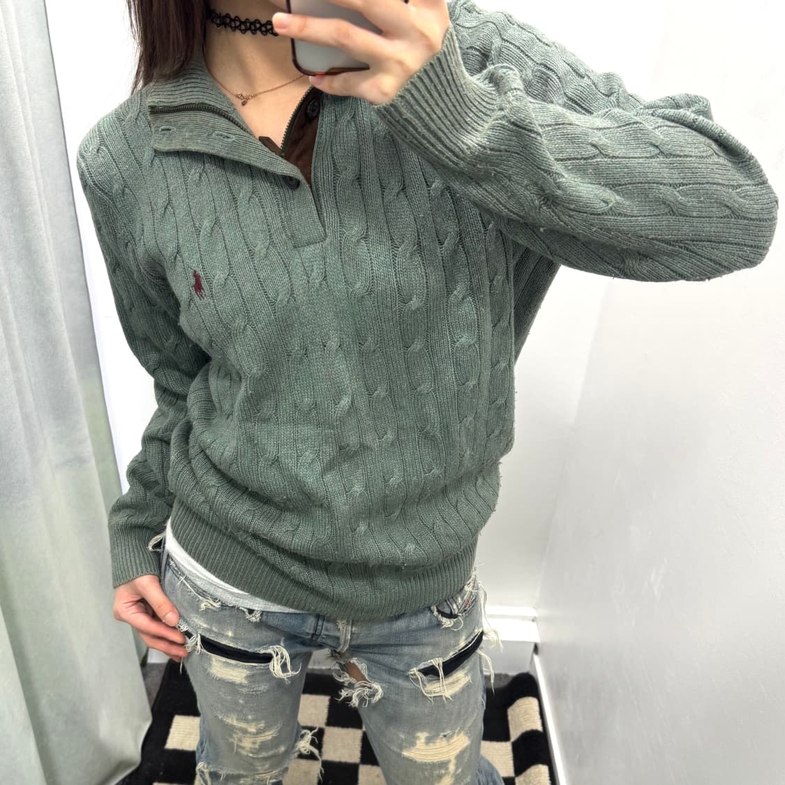 폴로 그린 케이블 반집업 니트 상품이미지2