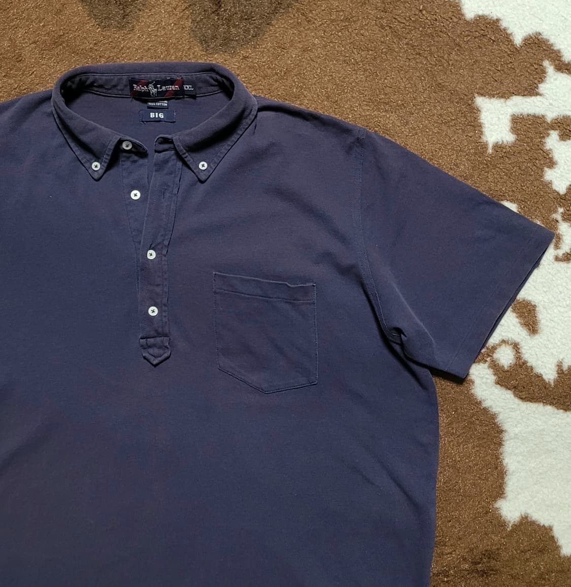 폴로 랄프로렌 빈티지 블루 반팔 면셔츠(XXL) 상품이미지4