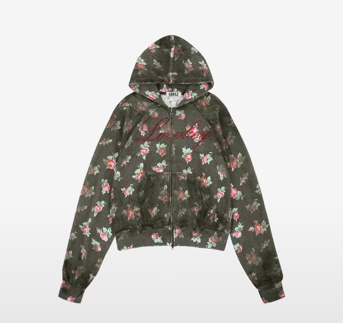 그레일즈 FLOWER DIRTY ZIP HOODIE [CHARCOAL] 상품이미지1