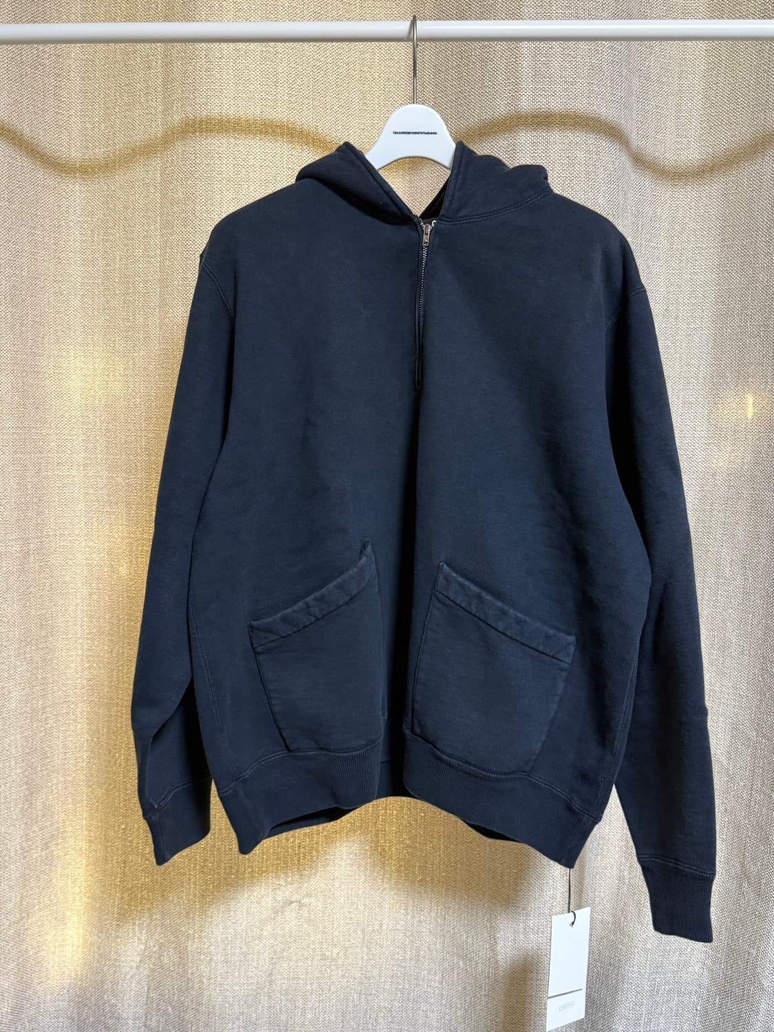 [3] 아프레쎄 26SS 빈티지 세일러 후드 하프 집 스웨트셔츠 블랙 상품이미지3