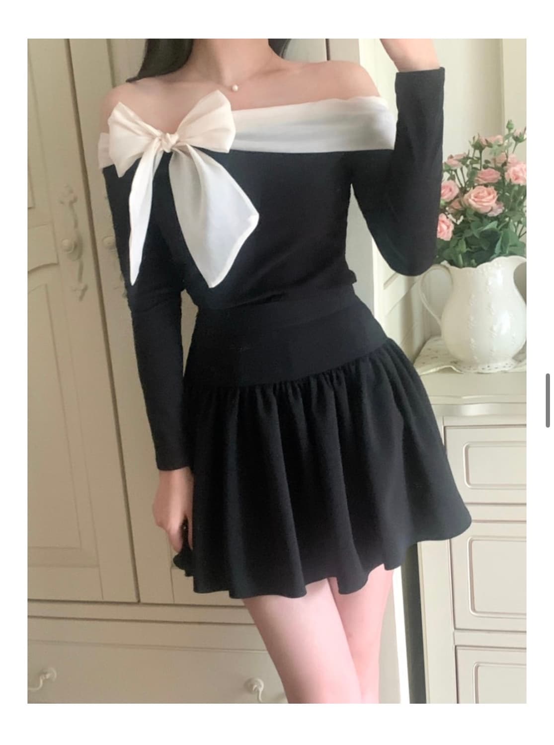 리본 오프숄더 긴팔티 상품이미지3