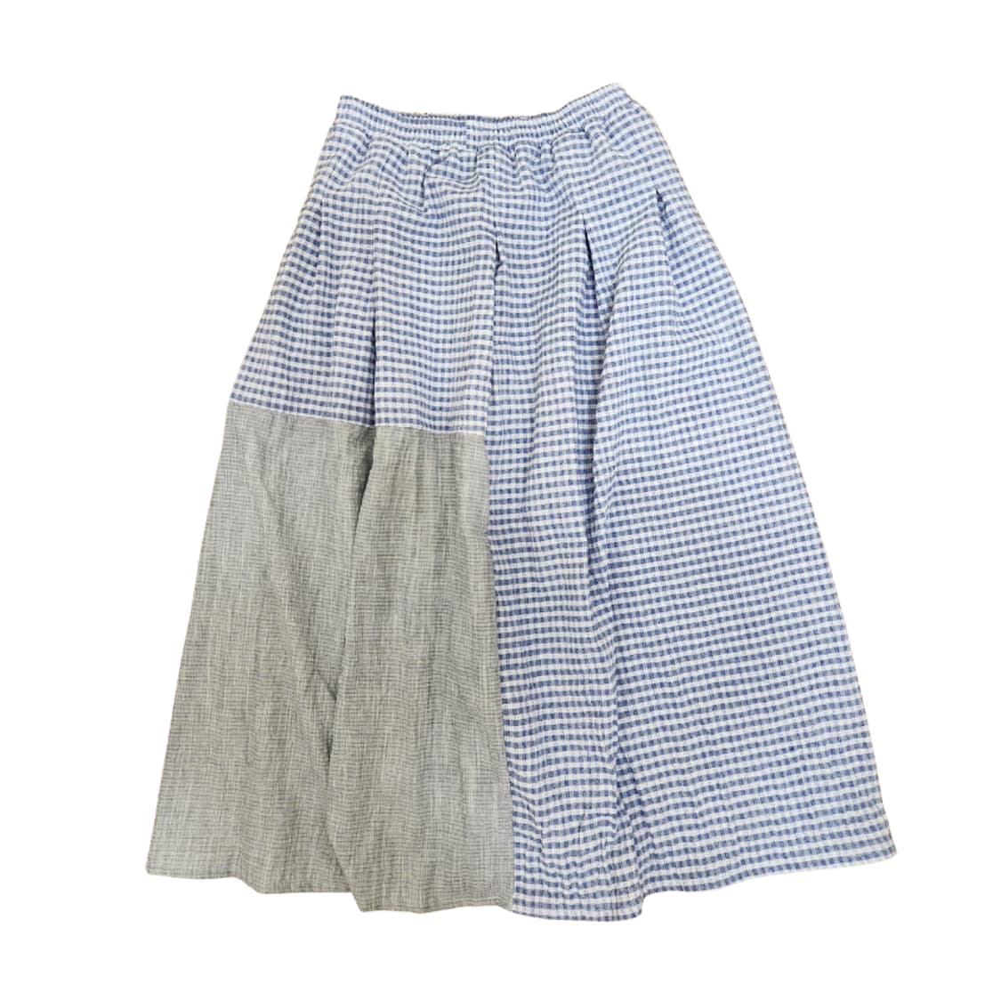 [기장수선가능] 360도 양면 블루 깅엄 체크 패치워크 화이트 롱스커트 상품이미지5