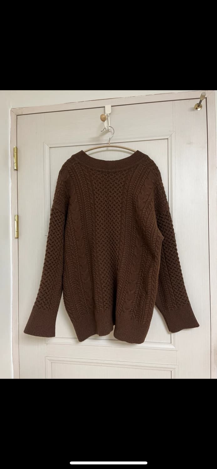 Mabling 케이블 브이넥 꽈배기 울 니트 브라운 마블링 상품이미지4