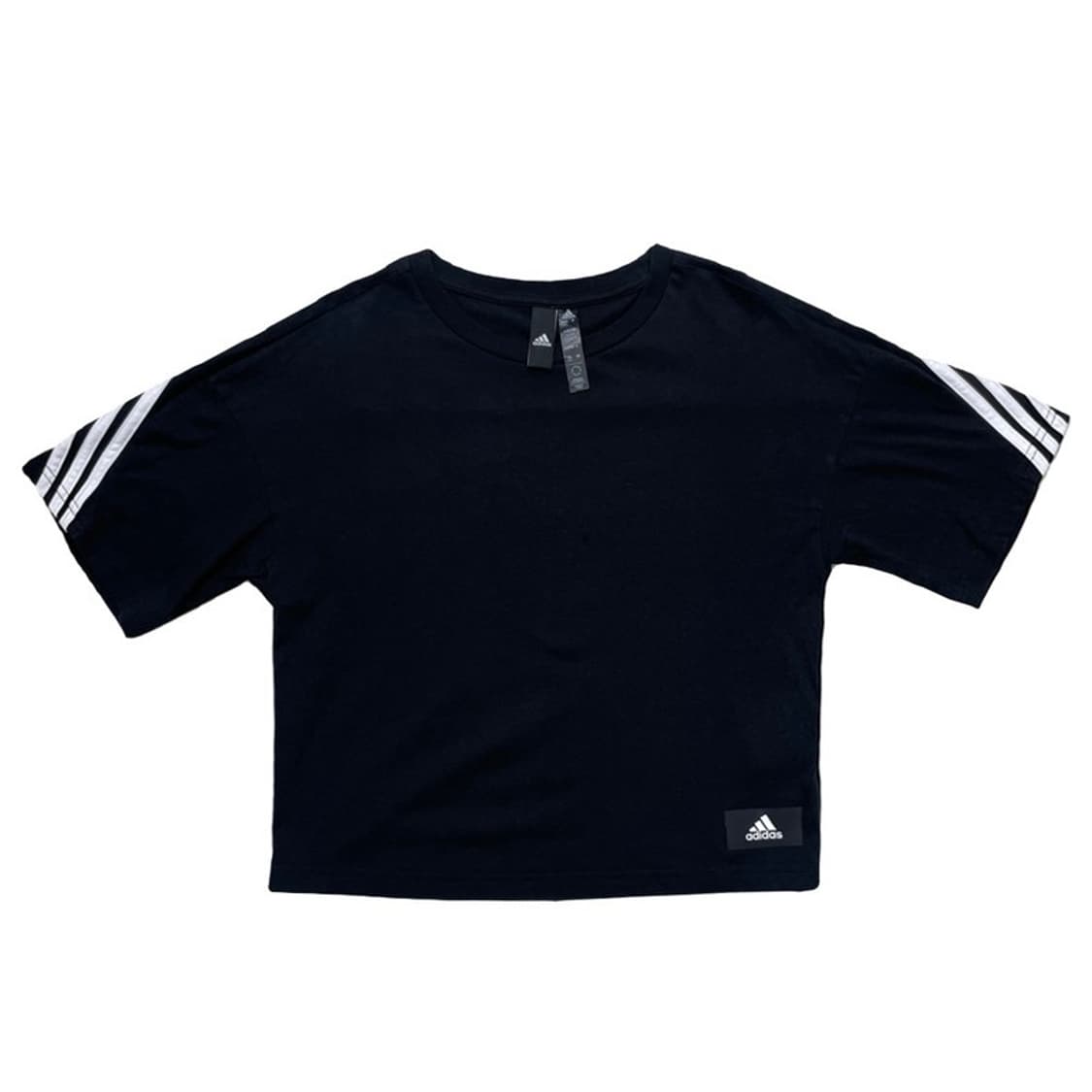 ADIDAS 로고 패치 삼선 크롭 반팔티 블랙 XS 상품이미지1