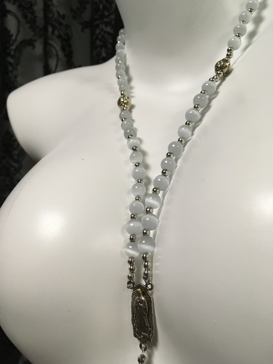 Vintage 핀터레스트 캣츠아이 원석 십자가 로자리오 목걸이 상품이미지6