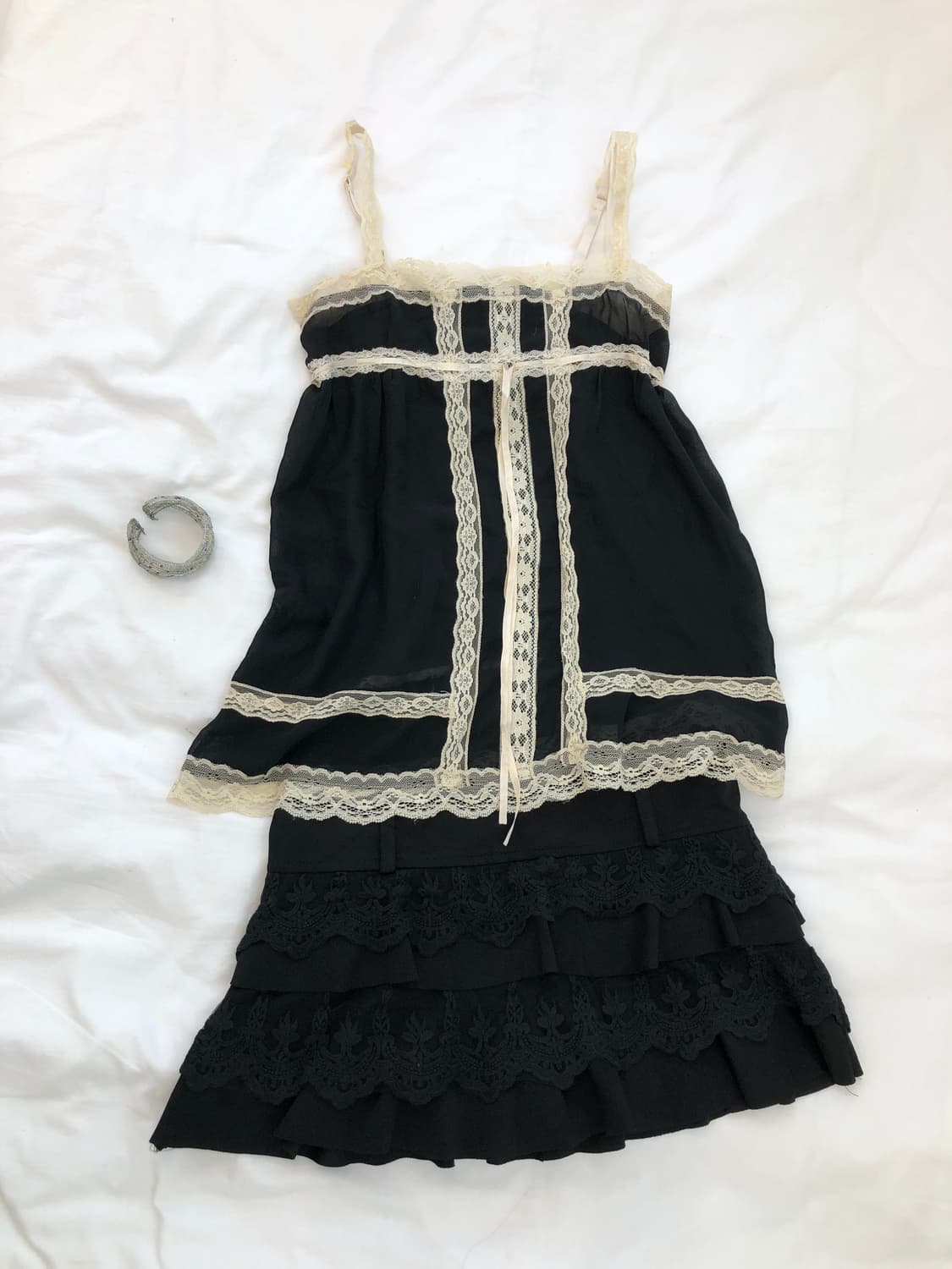 jpn vintage black lace frill sleeveless 상품이미지5