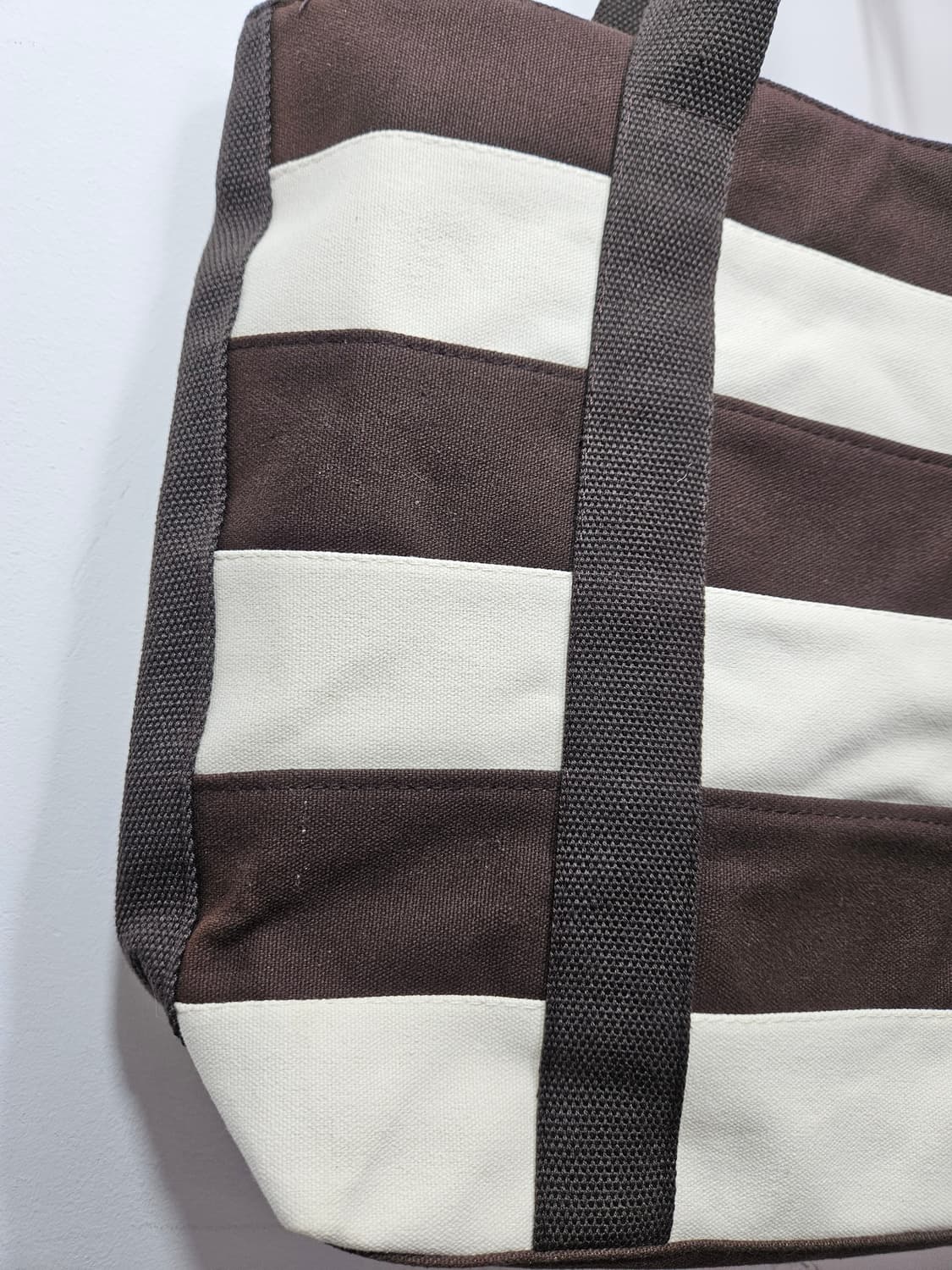 베이지/브라운 스트라이프 캔버스 토드백(에코백) 상품이미지10