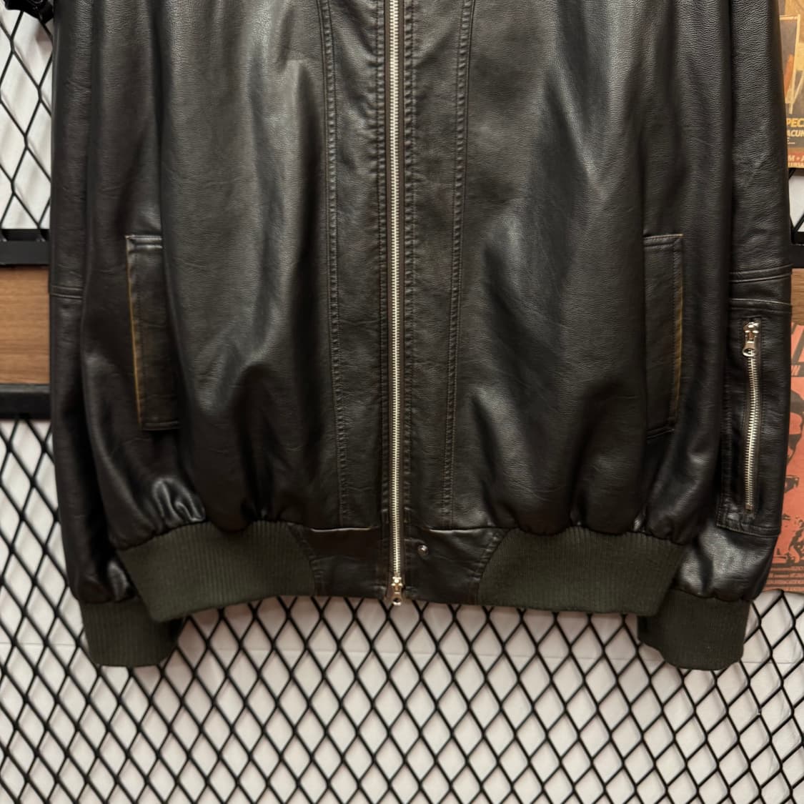 90s JPN VINTAGE 리얼 레더 블루종 자켓 블랙 상품이미지4