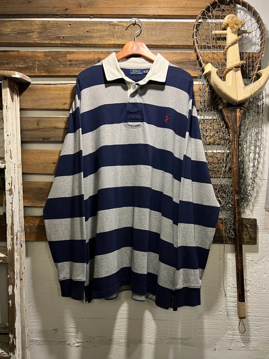 [2XL]폴로 랄프로렌 그레이 네이비 럭비 티셔츠 상품이미지1
