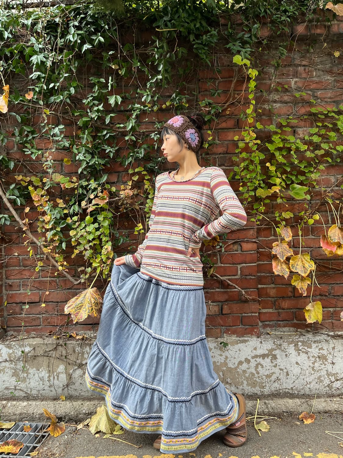 일본 빈티지무드 데님 코튼 롱스커트 상품이미지1