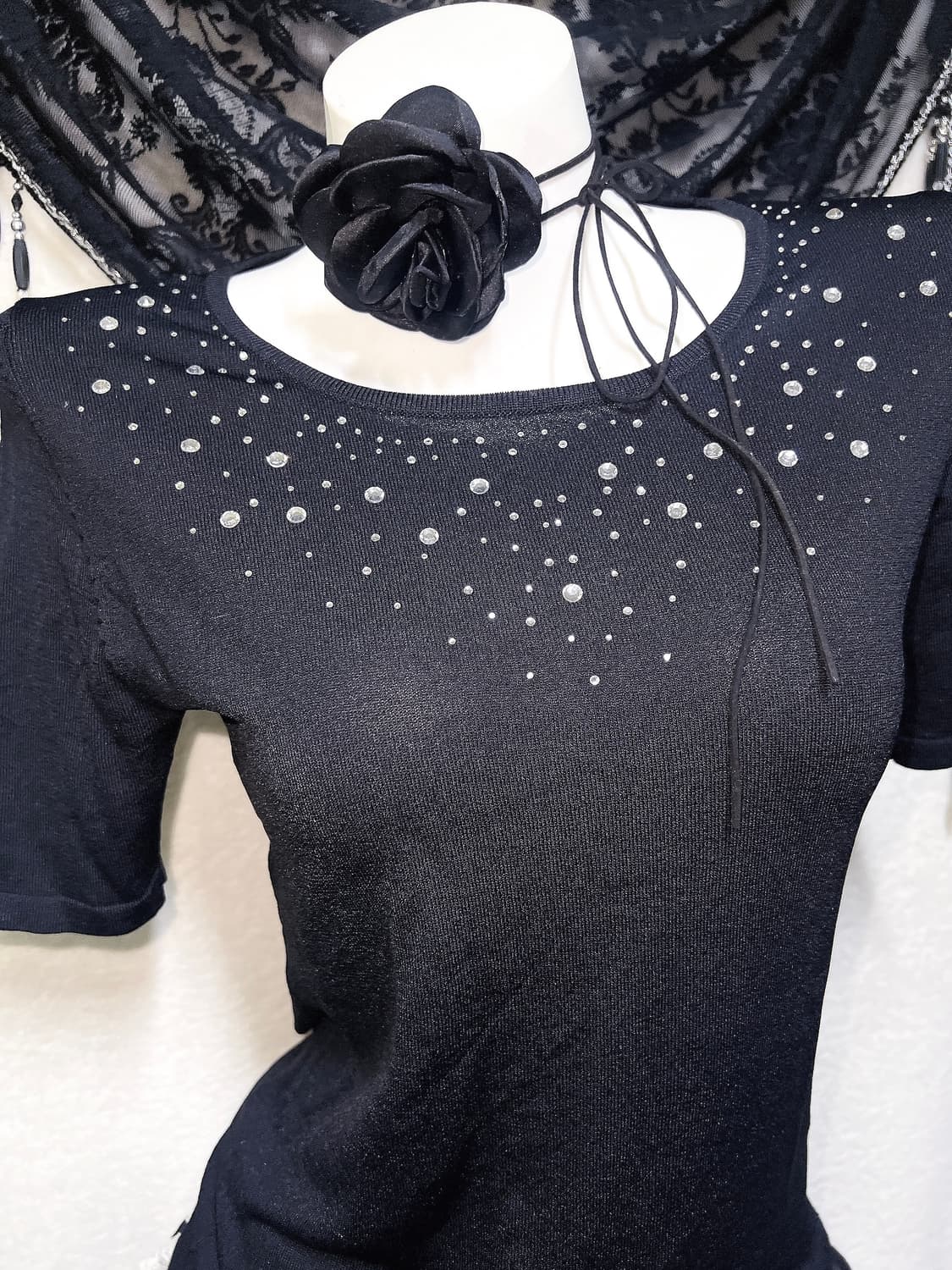 로맨틱고딕 오네갸루 블랙 큐빅 반팔 로걀탑 핀터 다크페어리 공겜 오리엔탈 상품이미지6