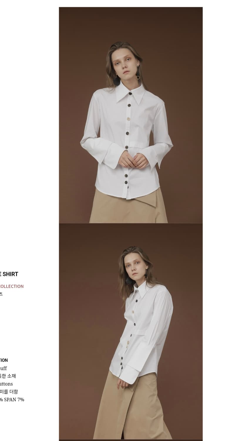 [디자이너 브랜드 NOHKE] 유니크 버튼 디테일 화이트 커프스 셔츠 상품이미지4