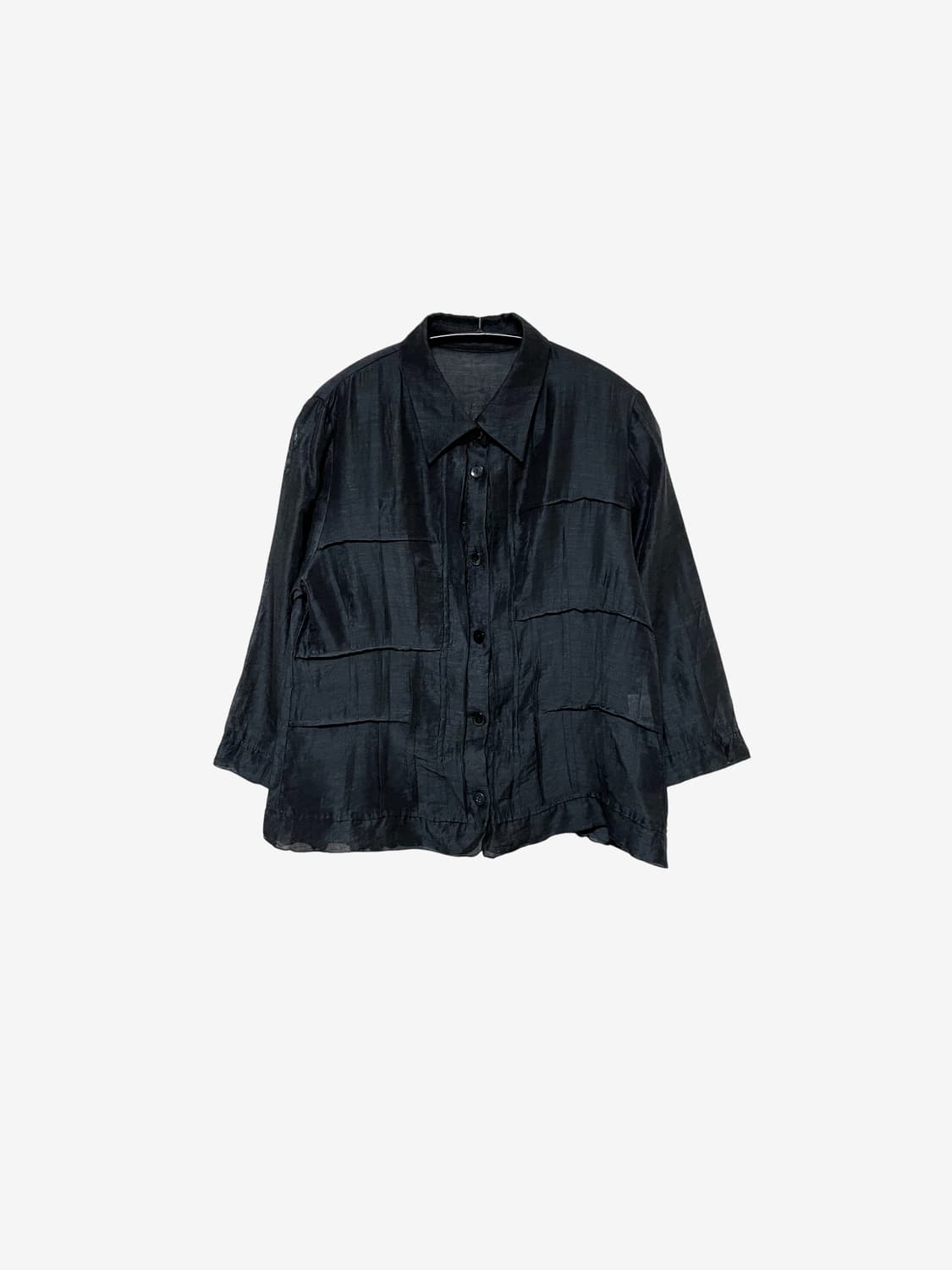 Glossy Sheer Shirt - Black 상품이미지5