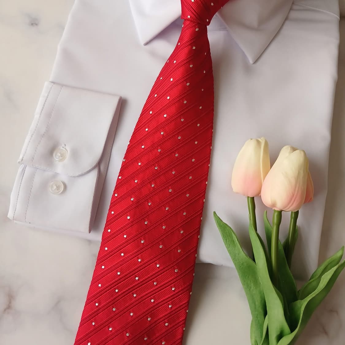 니나리치 실크 레드 마이크로 도트 넥타이 9.2cm A+등급 A18923 상품이미지5