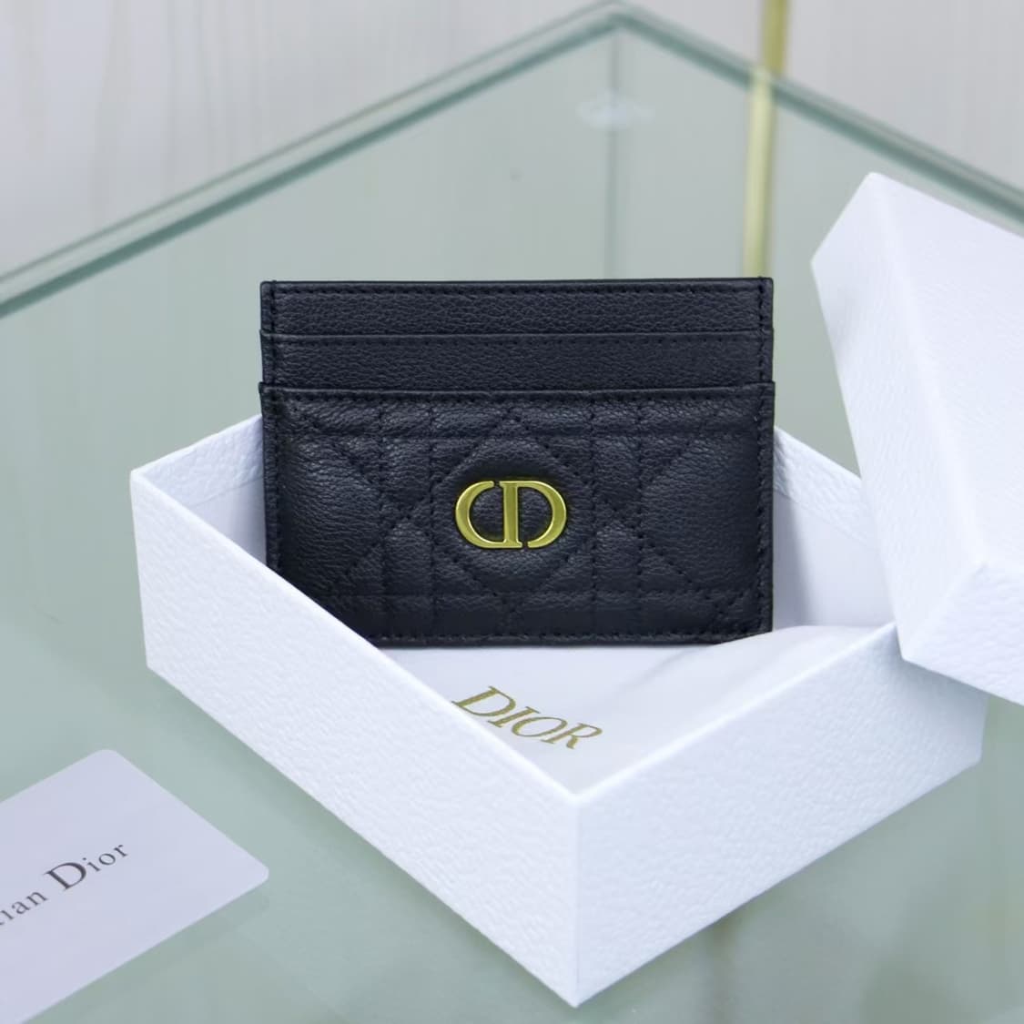 디올 카로 5 슬롯 카드 홀더 서플 까나쥬 카프스킨 블랙 상품이미지6