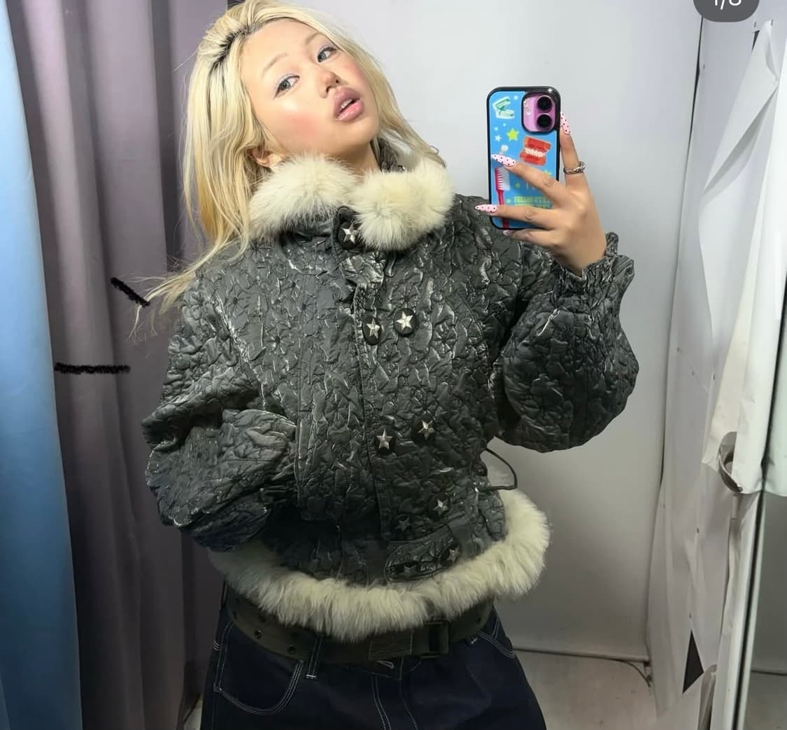 디엠빈티지 별 단추 퍼 자켓  상품이미지1