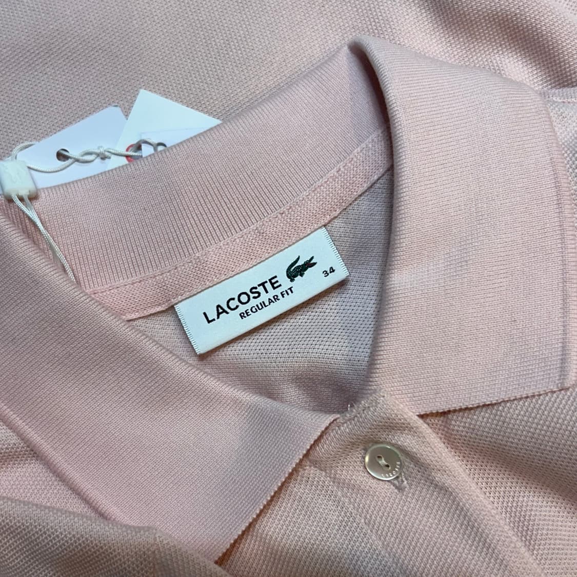 34 새상품 라코스테 여성용 레귤러핏 연핑크 카라 반팔 티셔츠 상품이미지4